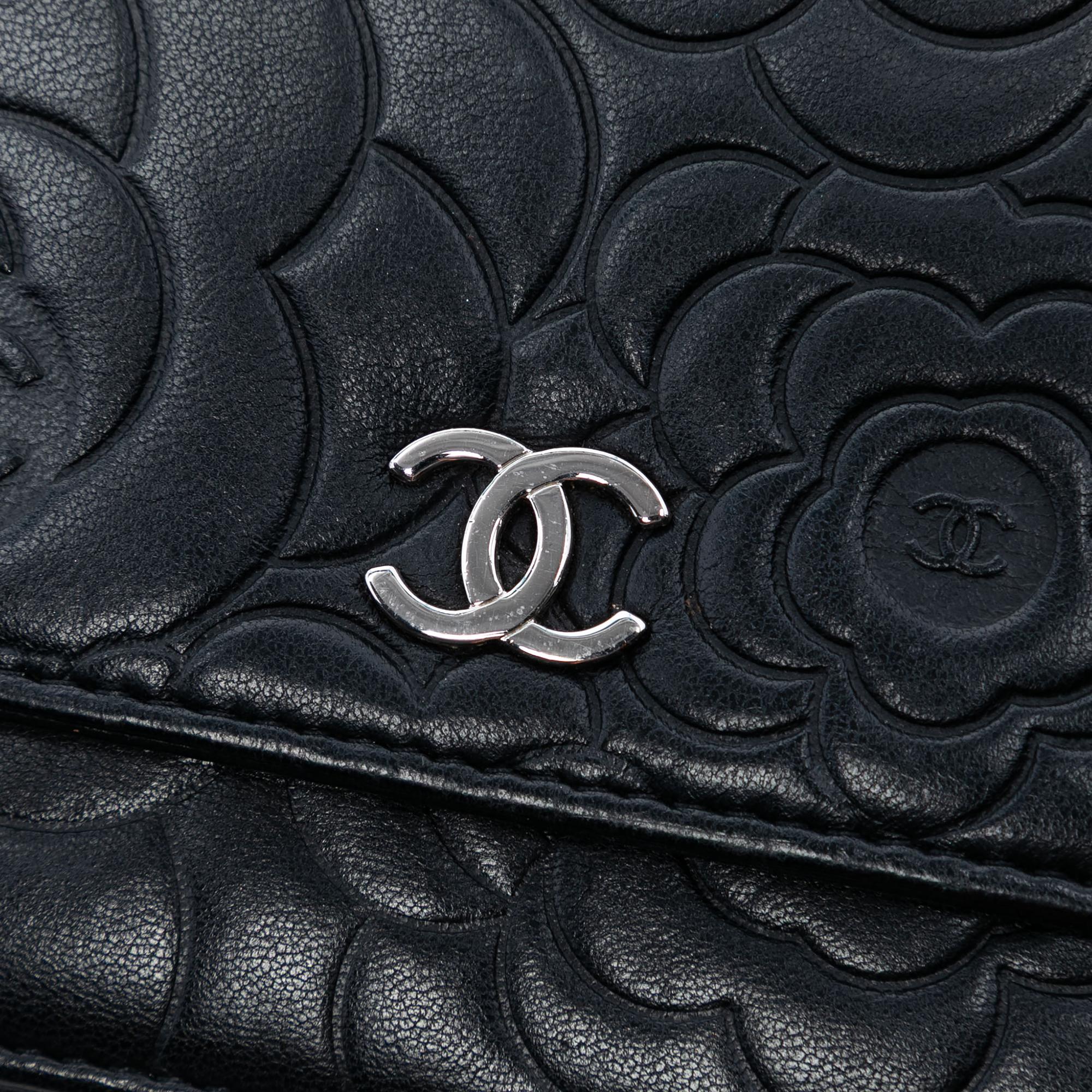 Chanel CC Embossed Lambskin Camellia Wallet On Chain