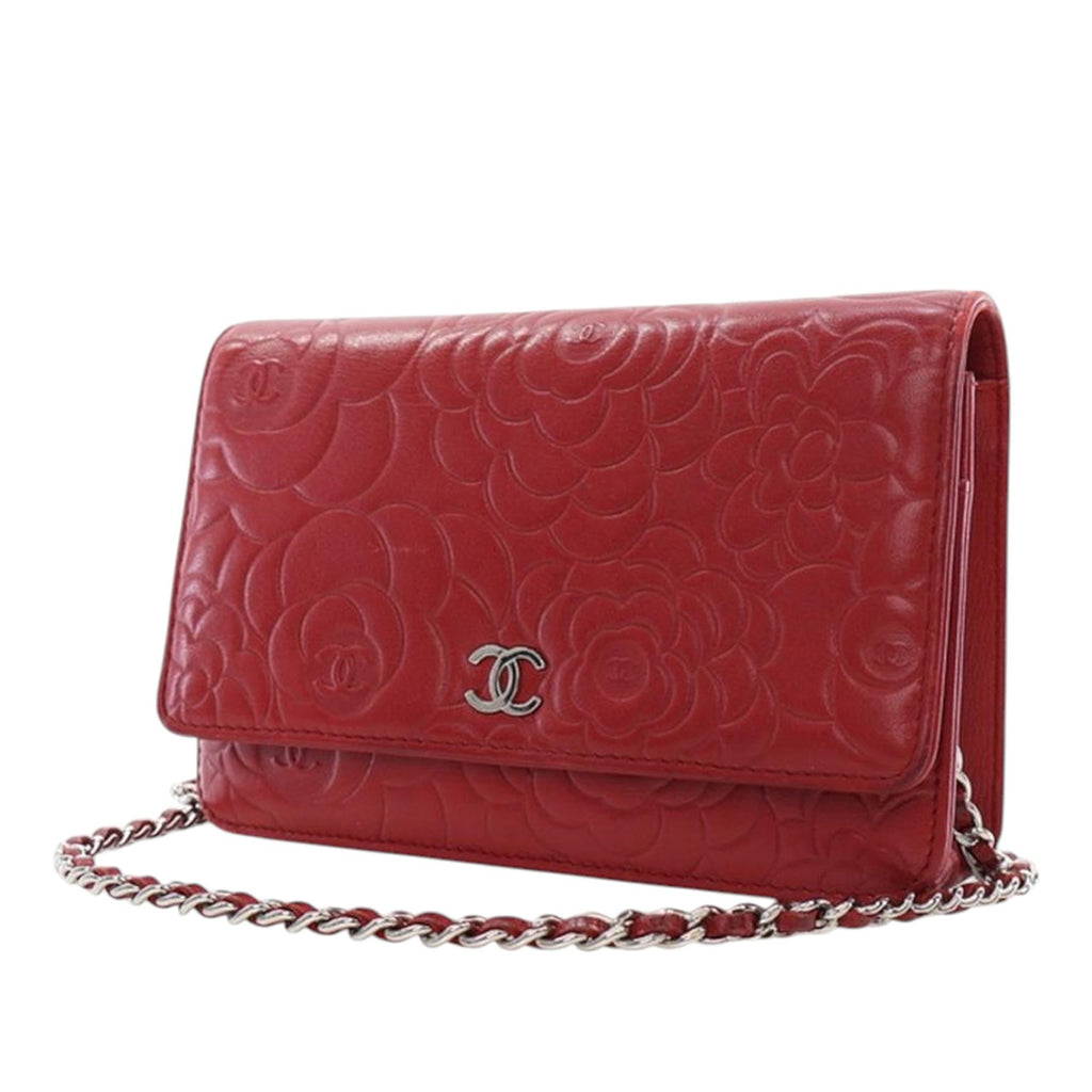 Chanel CC Embossed Lambskin Camellia Wallet On Chain