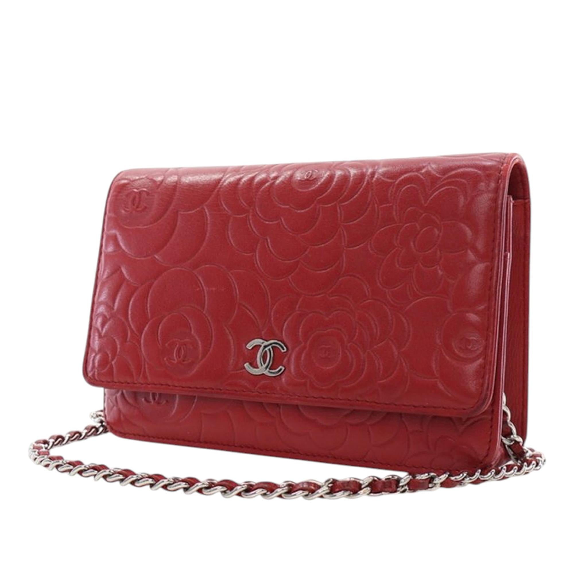 Chanel CC Embossed Lambskin Camellia Wallet On Chain