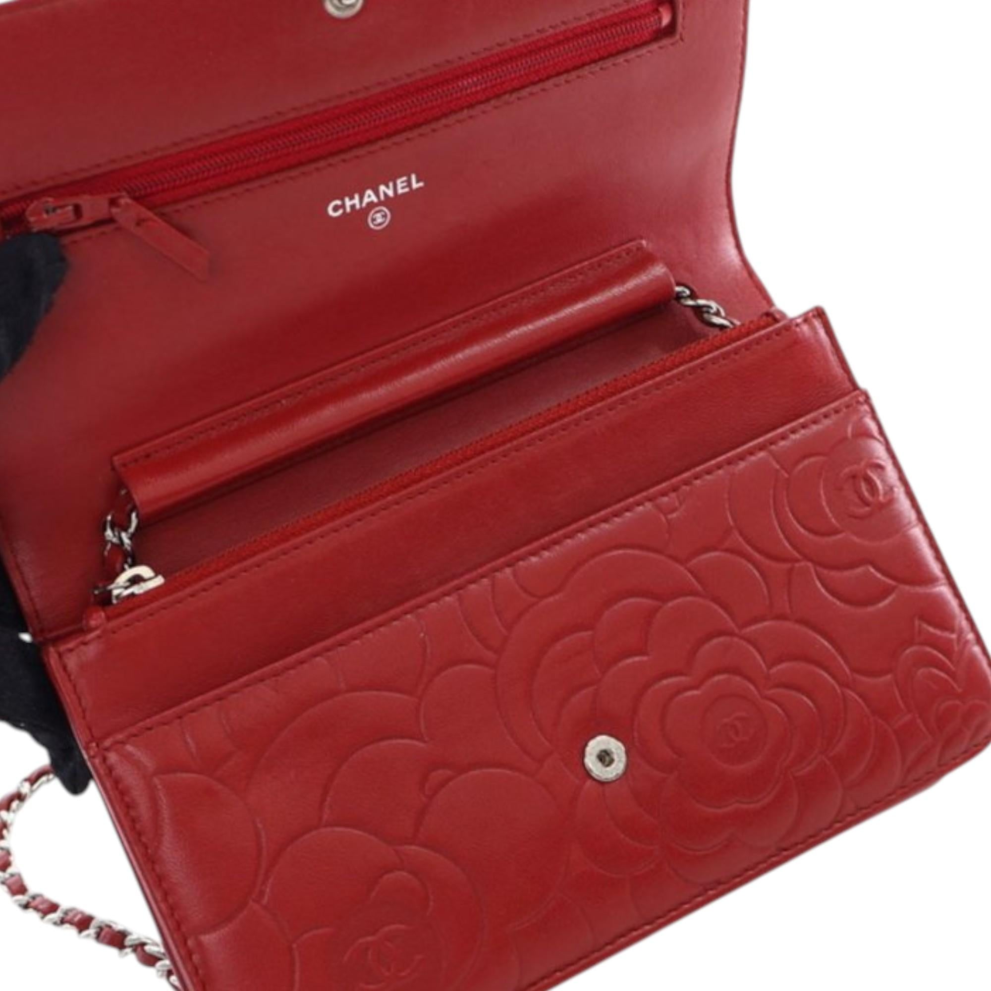 Chanel CC Embossed Lambskin Camellia Wallet On Chain