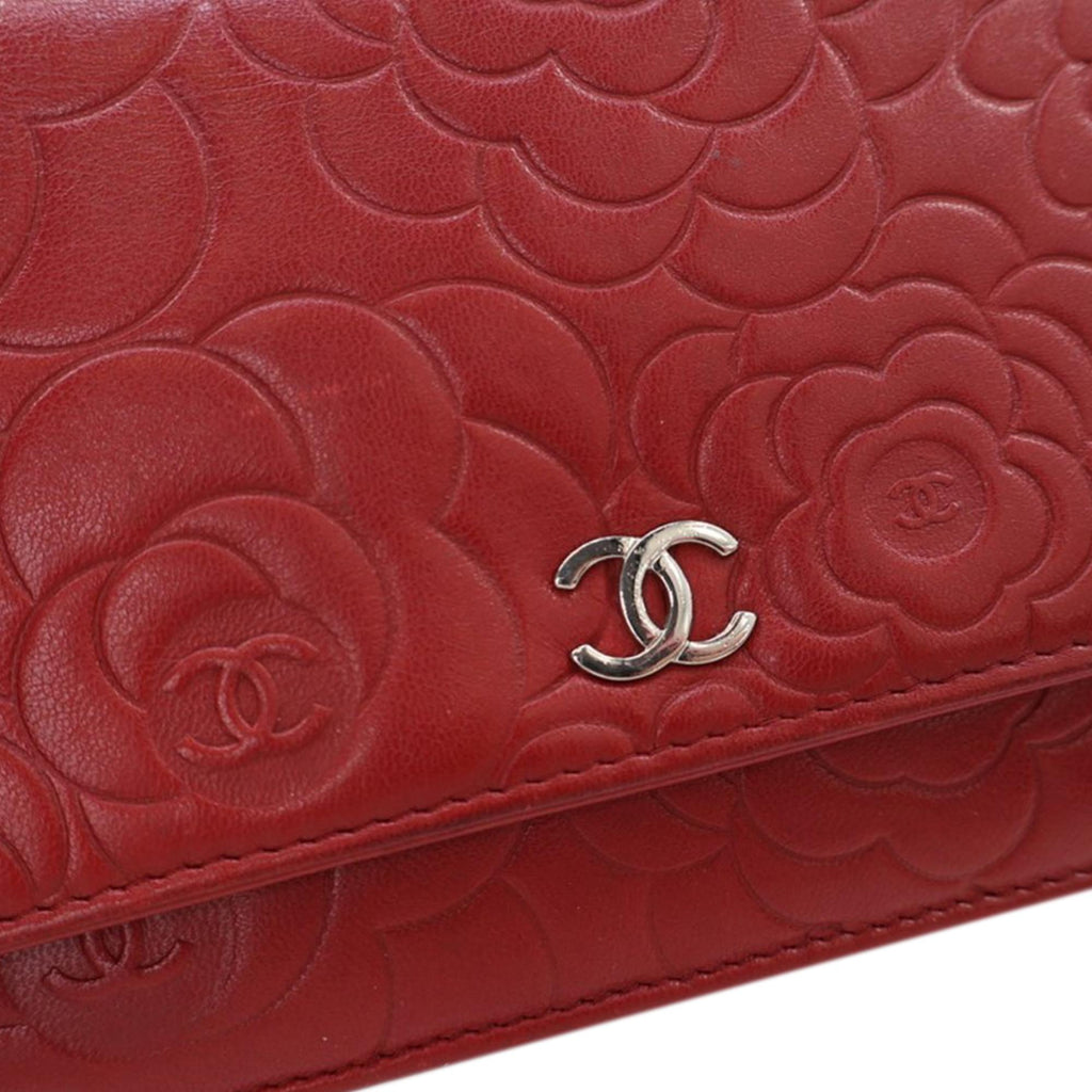 Chanel CC Embossed Lambskin Camellia Wallet On Chain