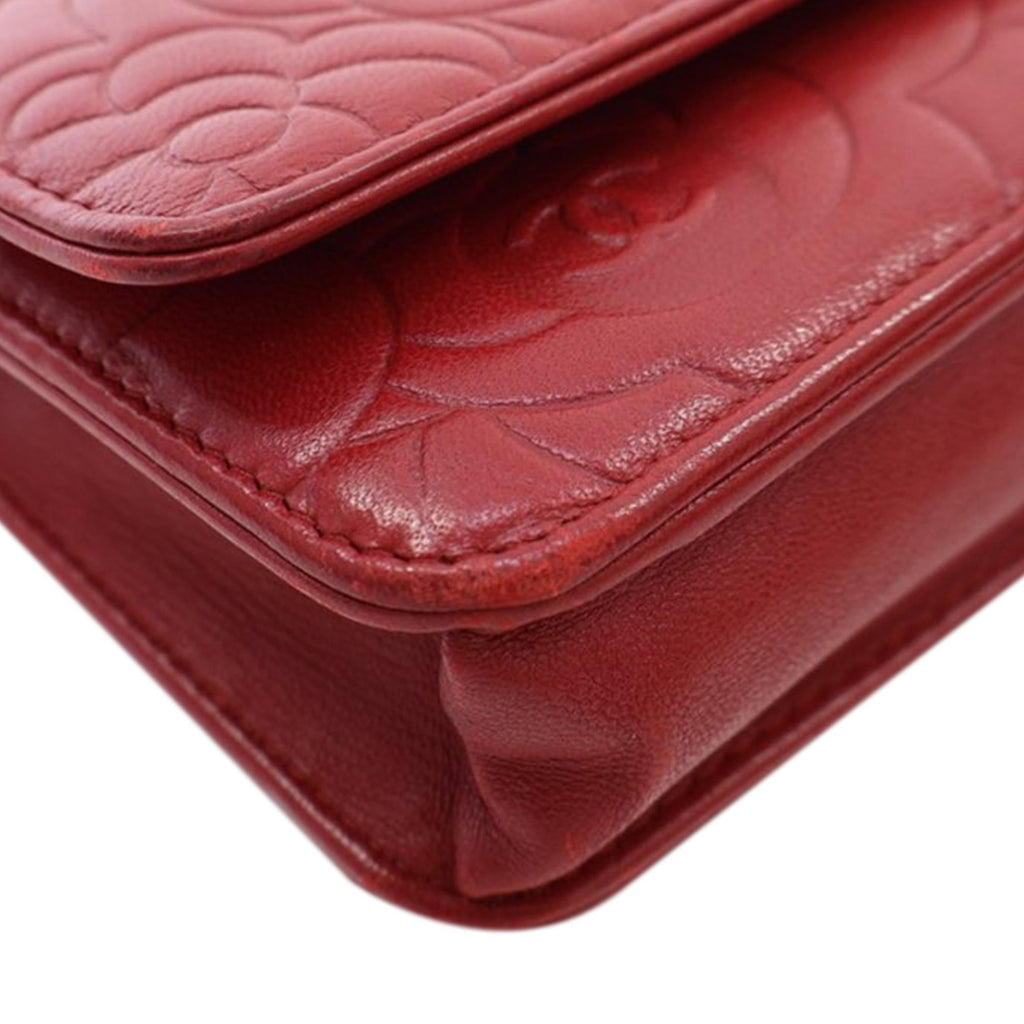 Chanel CC Embossed Lambskin Camellia Wallet On Chain