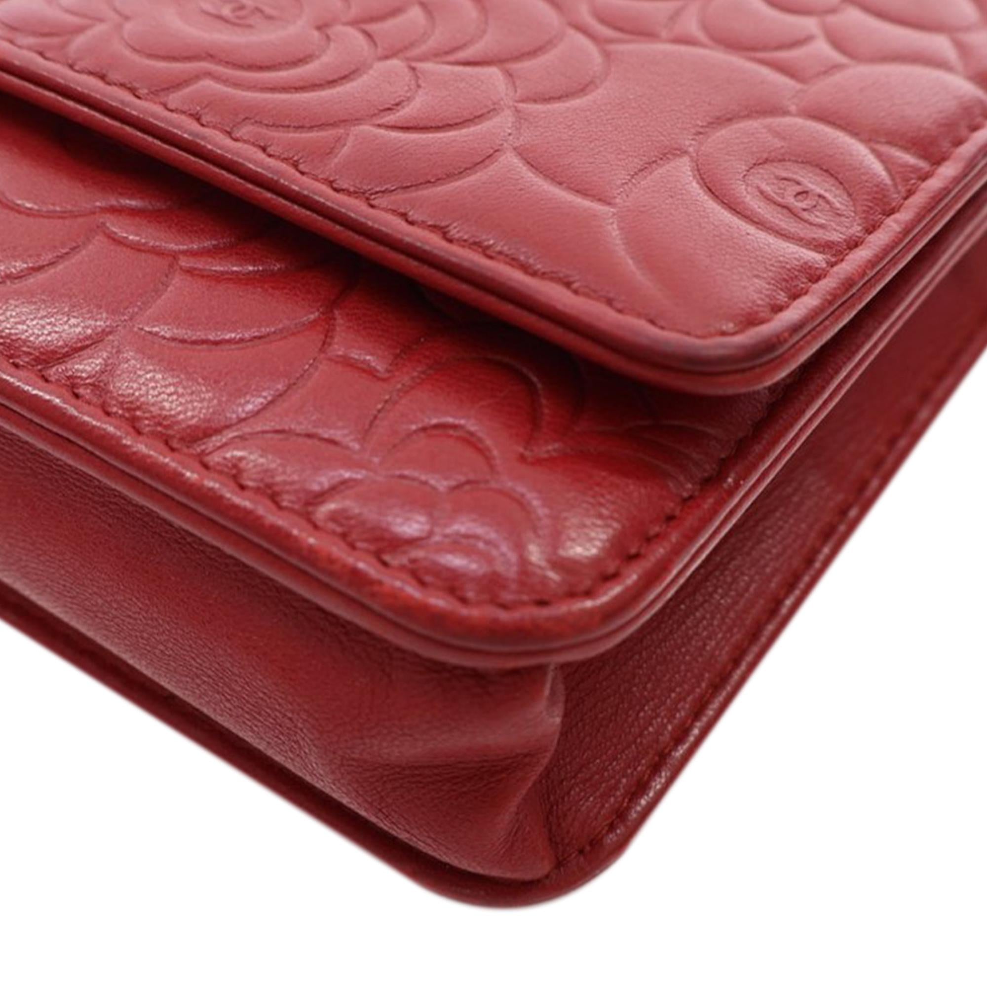 Chanel CC Embossed Lambskin Camellia Wallet On Chain