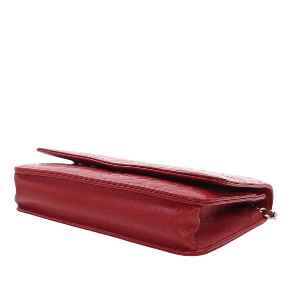 Chanel CC Embossed Lambskin Camellia Wallet On Chain