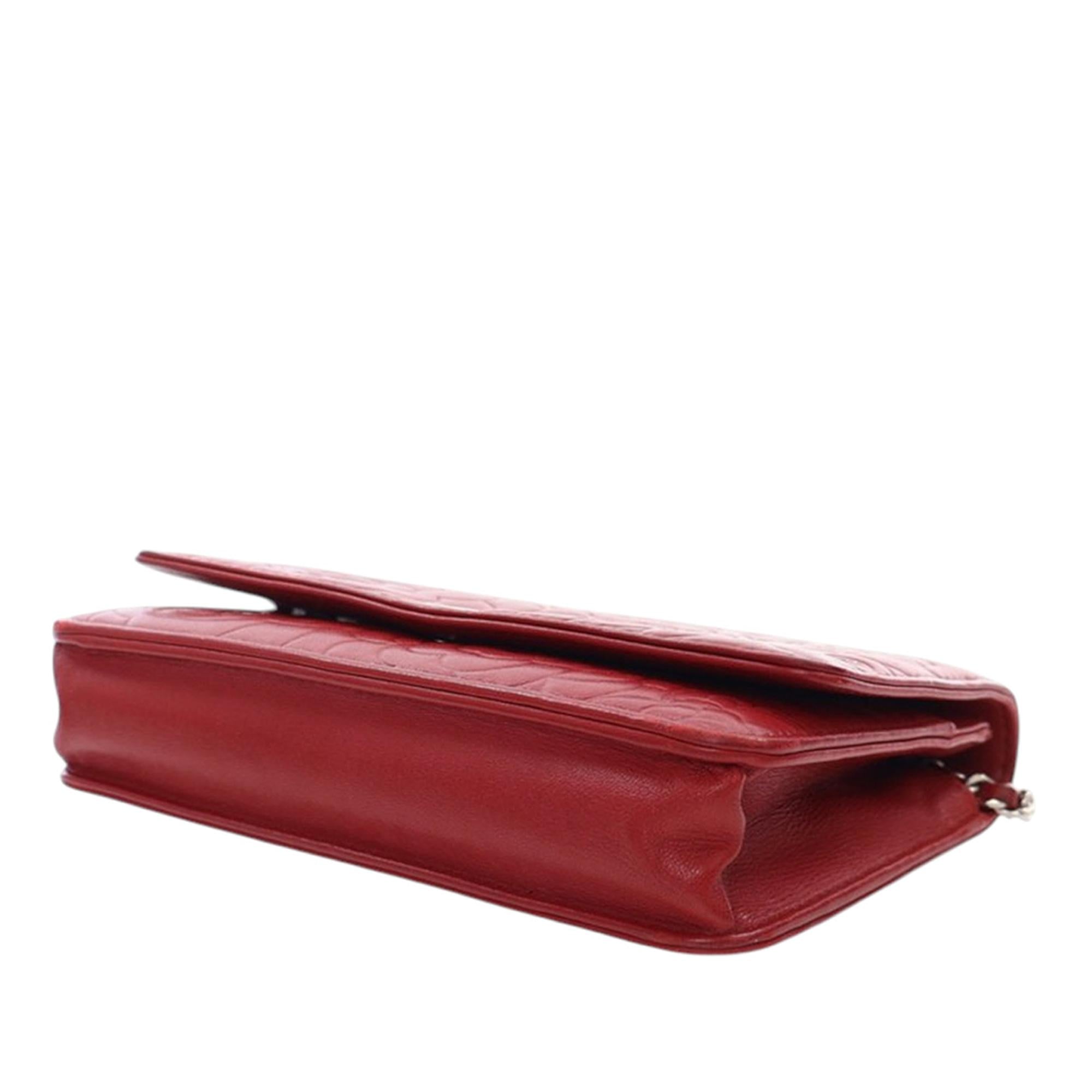 Chanel CC Embossed Lambskin Camellia Wallet On Chain