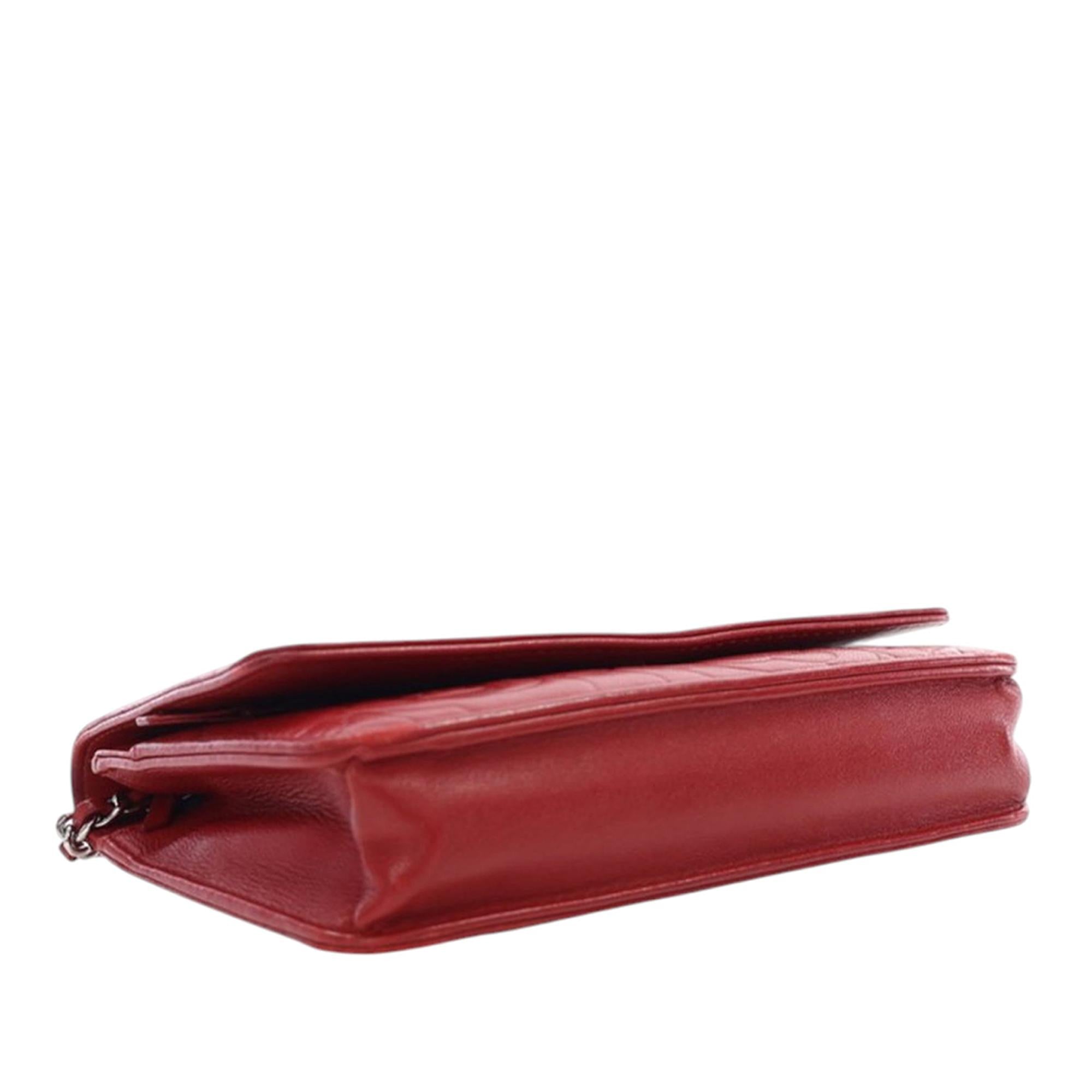 Chanel CC Embossed Lambskin Camellia Wallet On Chain