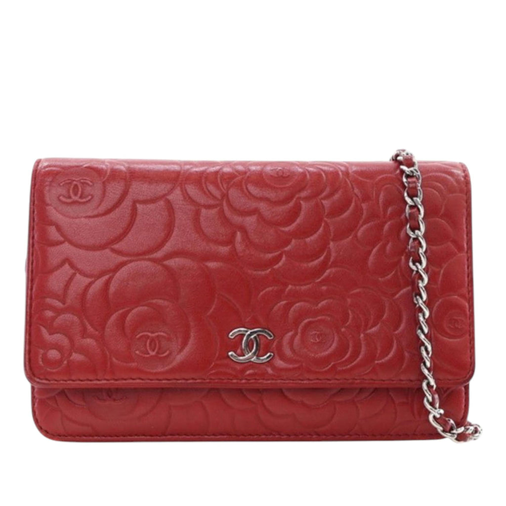 Chanel CC Embossed Lambskin Camellia Wallet On Chain
