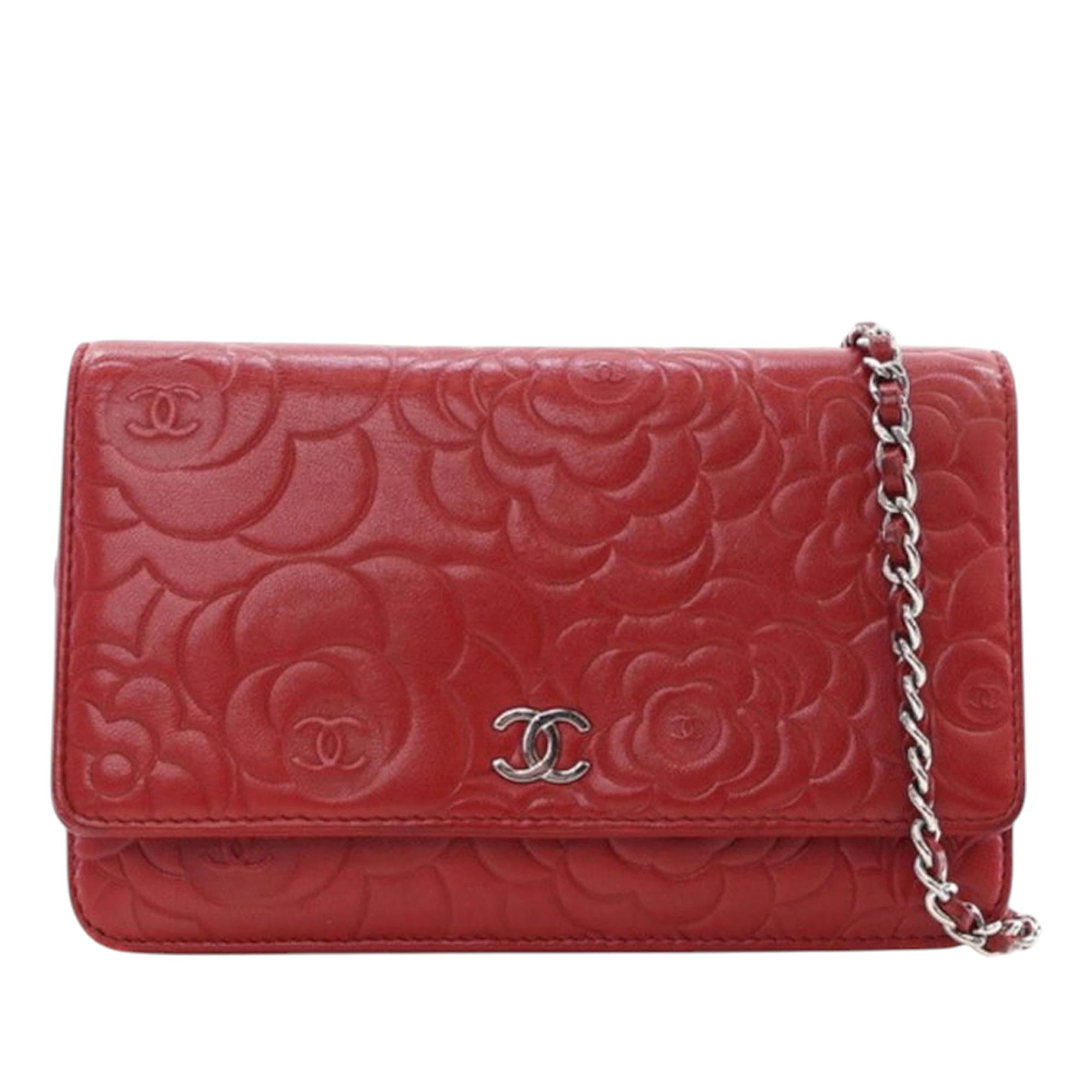 Chanel CC Embossed Lambskin Camellia Wallet On Chain