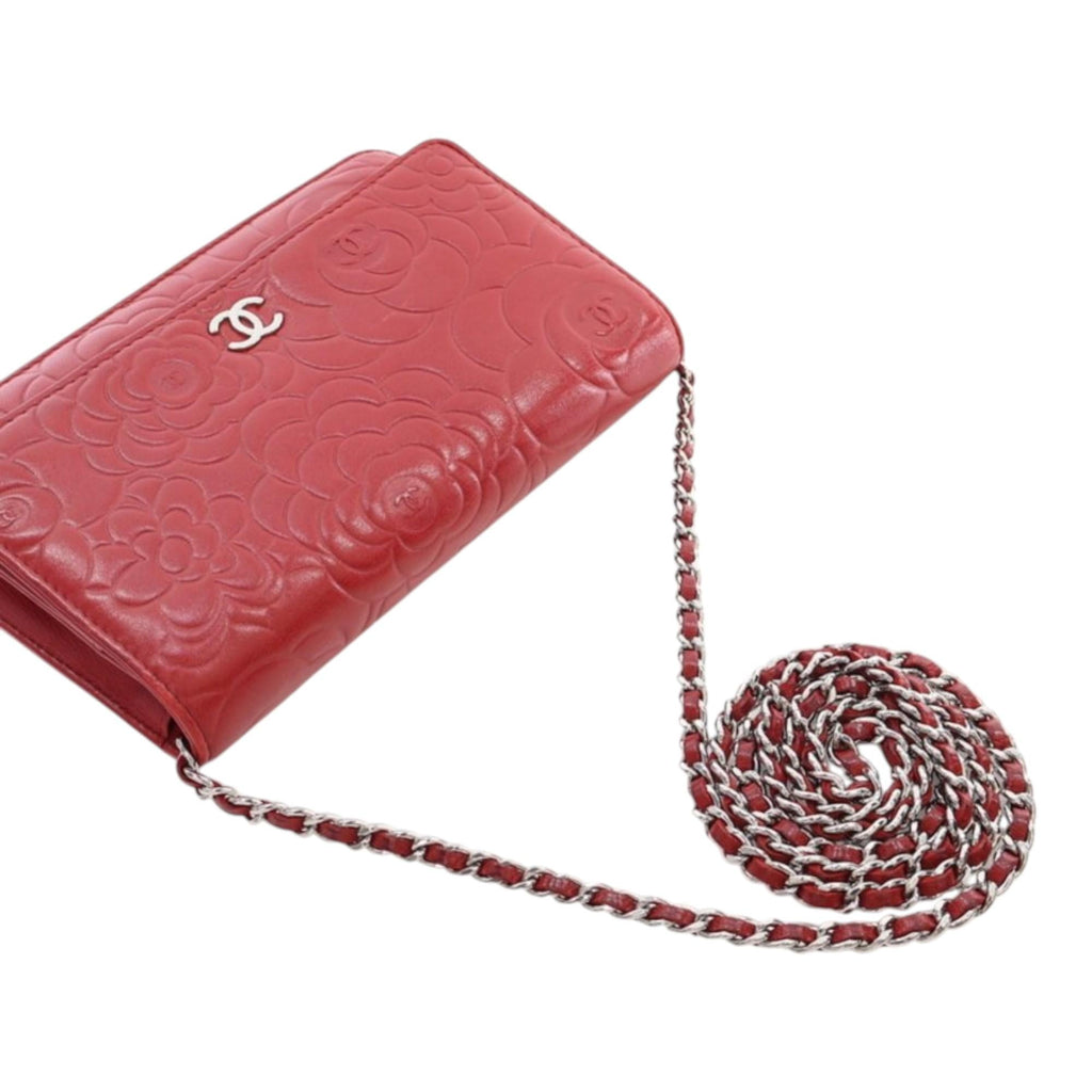 Chanel CC Embossed Lambskin Camellia Wallet On Chain
