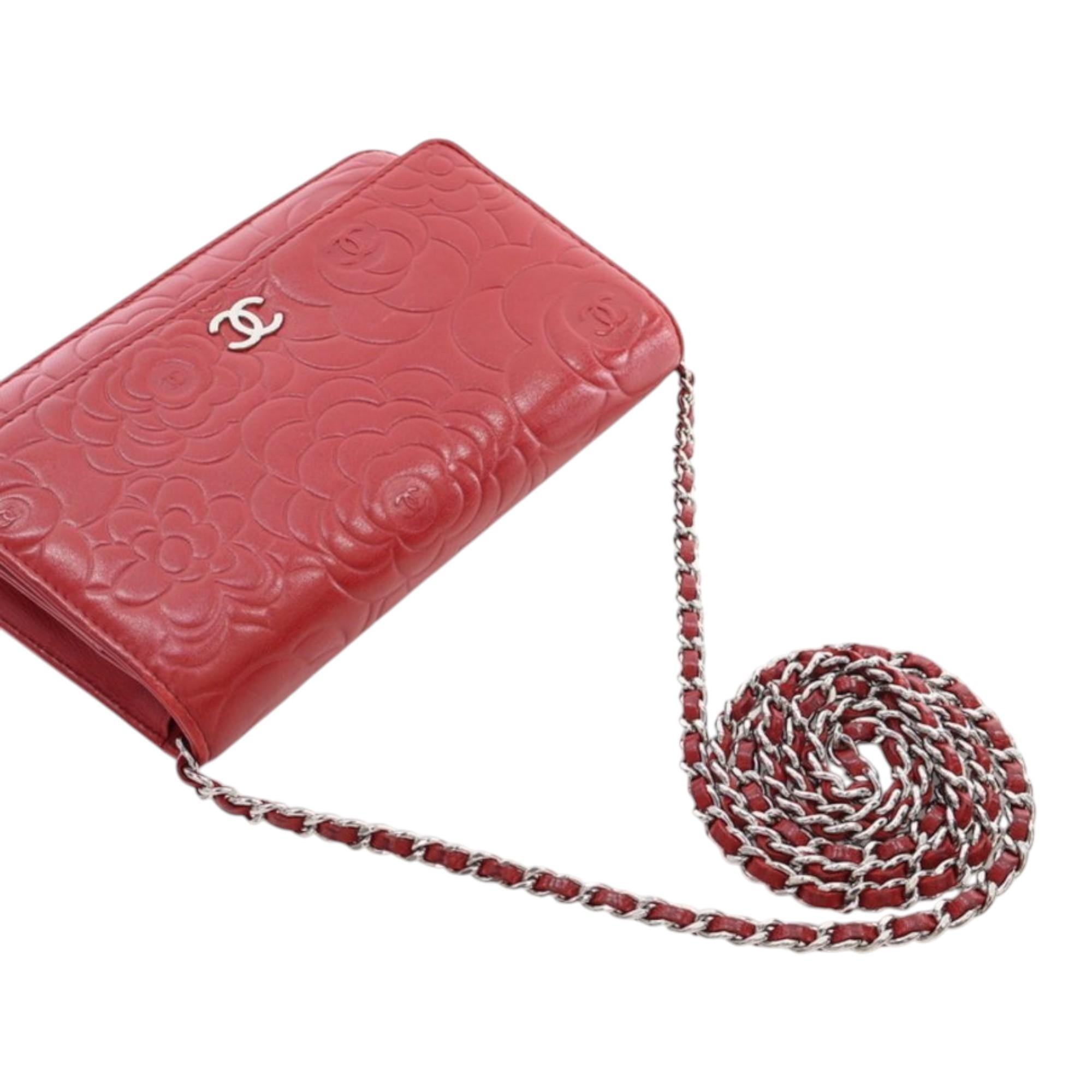 Chanel CC Embossed Lambskin Camellia Wallet On Chain