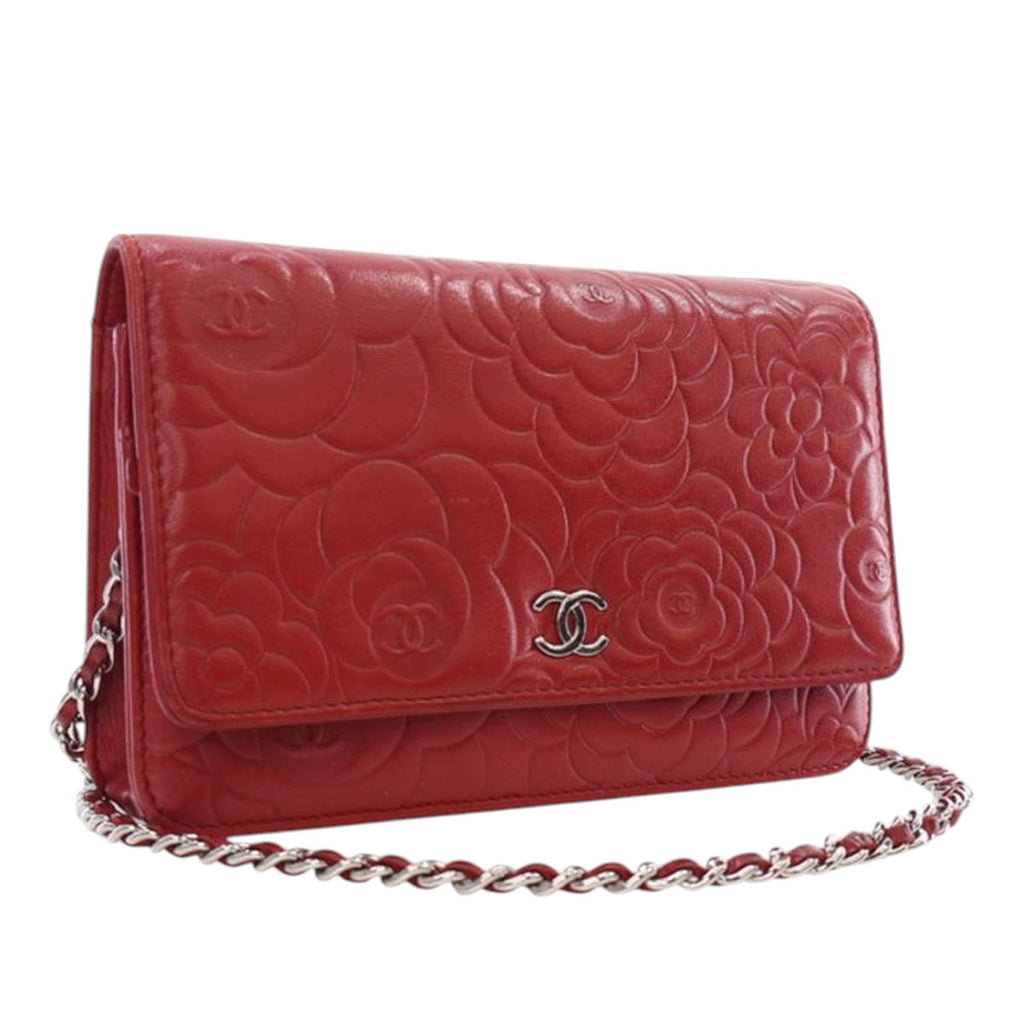 Chanel CC Embossed Lambskin Camellia Wallet On Chain