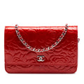 Chanel CC Embossed Patent Camellia Wallet On Chain
