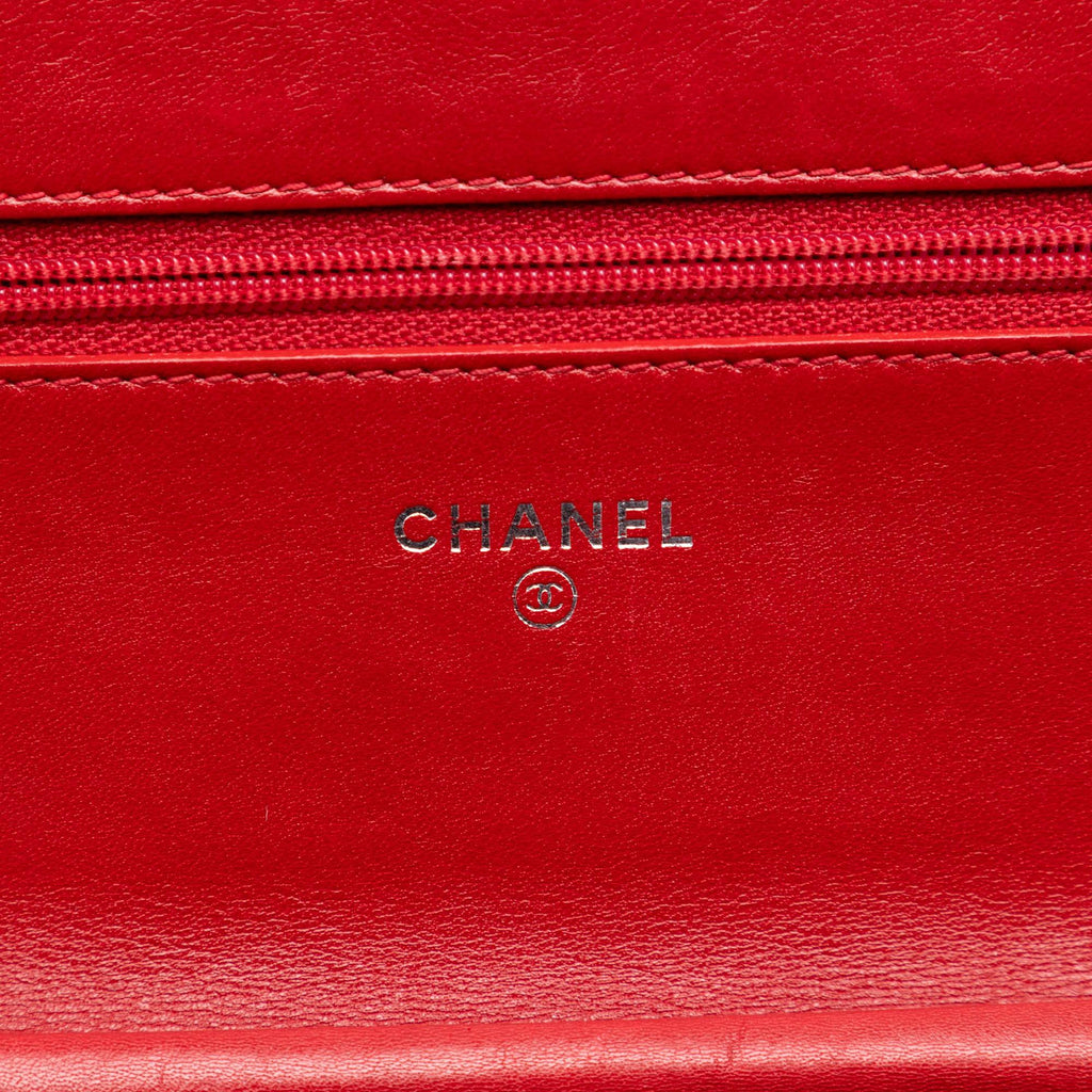 Chanel CC Embossed Patent Camellia Wallet On Chain