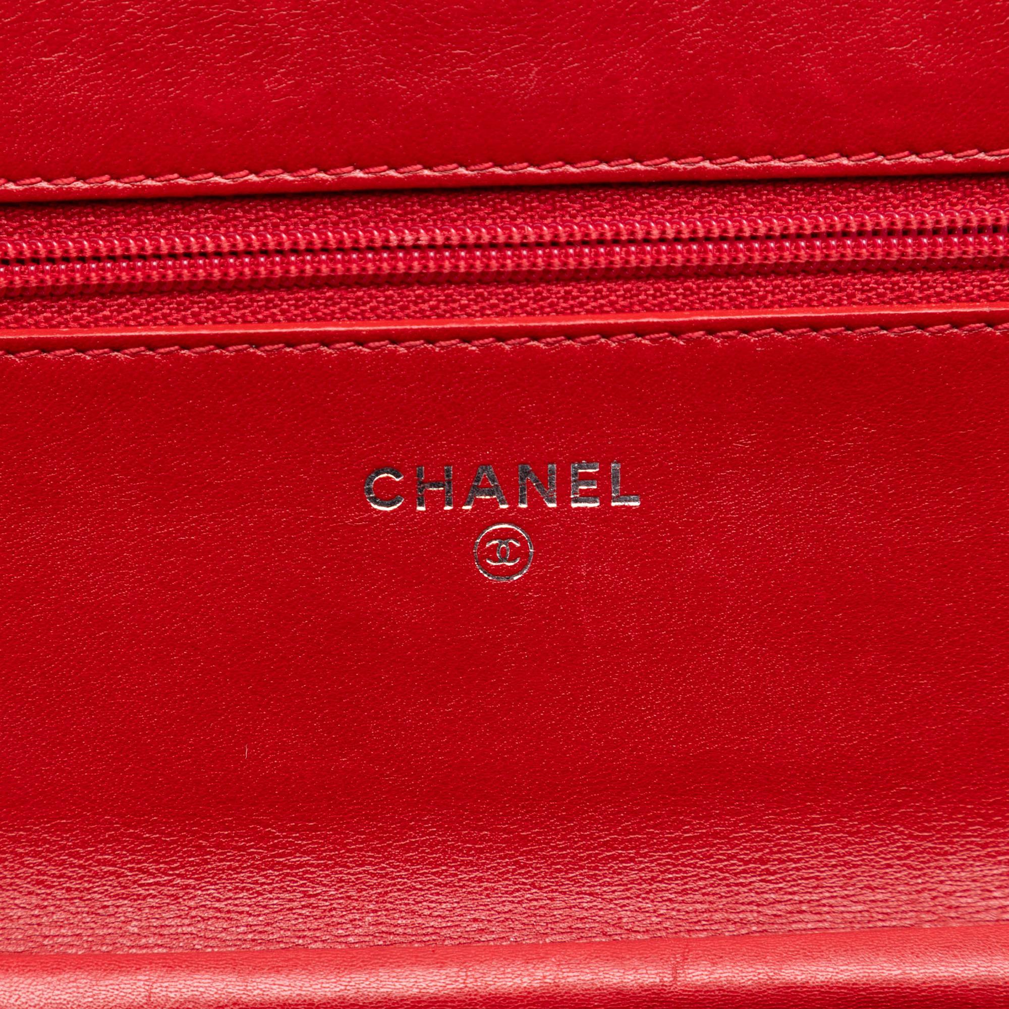 Chanel CC Embossed Patent Camellia Wallet On Chain