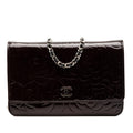 Chanel CC Embossed Patent Camellia Wallet On Chain