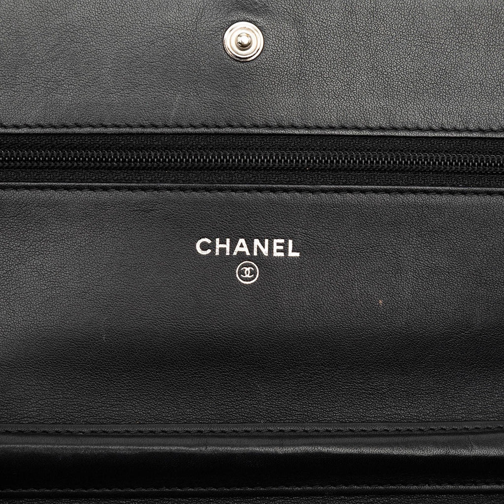 Chanel CC Embossed Patent Camellia Wallet On Chain