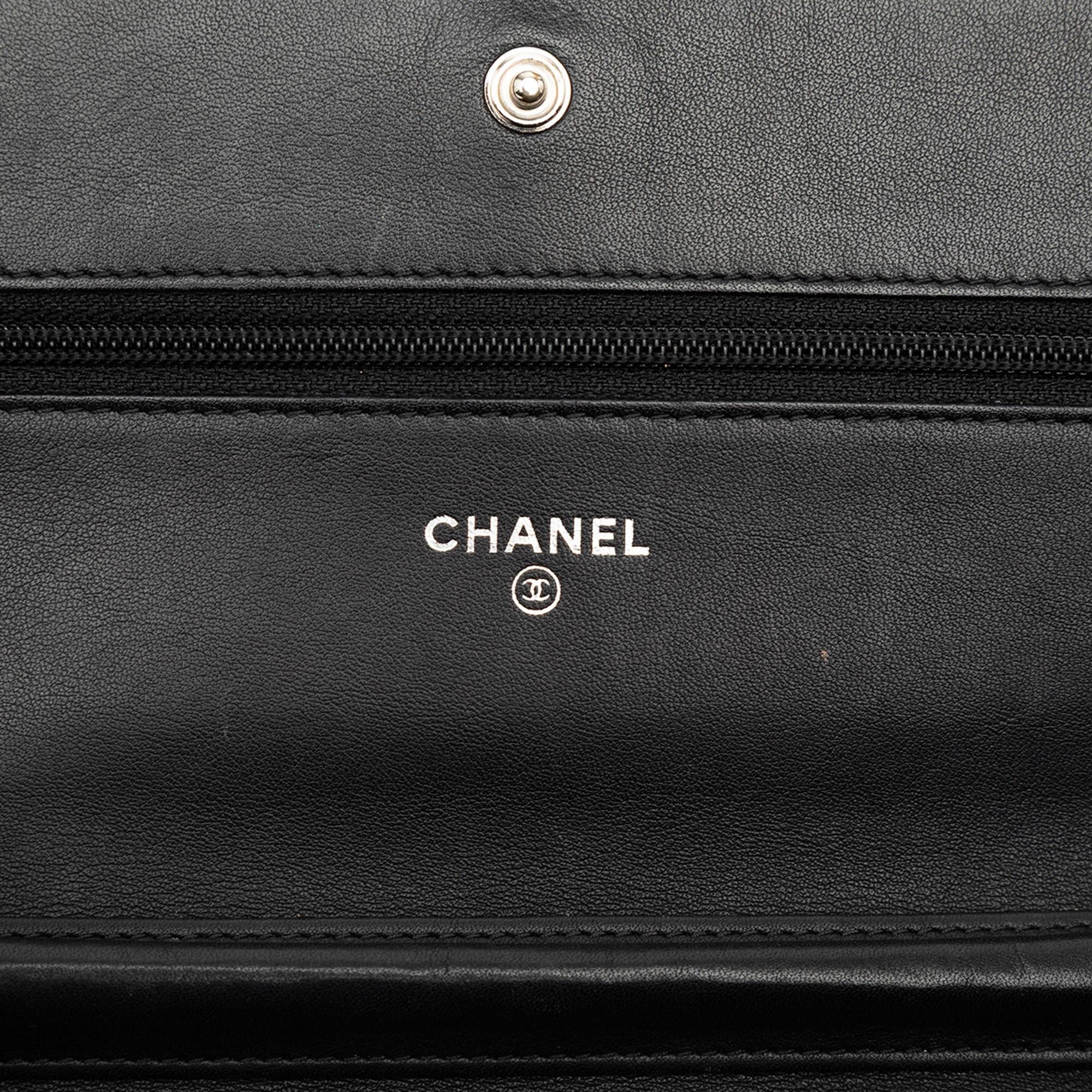 Chanel CC Embossed Patent Camellia Wallet On Chain