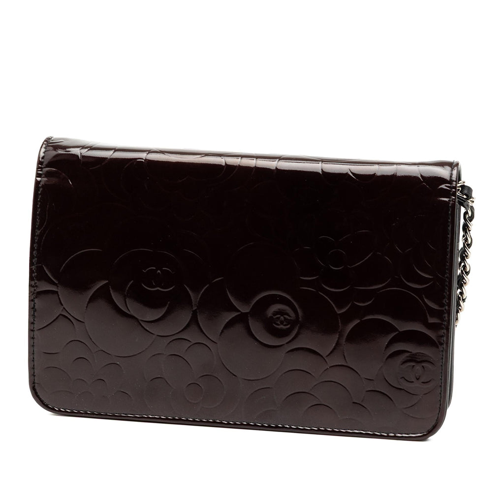 Chanel CC Embossed Patent Camellia Wallet On Chain