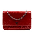 Chanel CC Embossed Patent Camellia Wallet On Chain