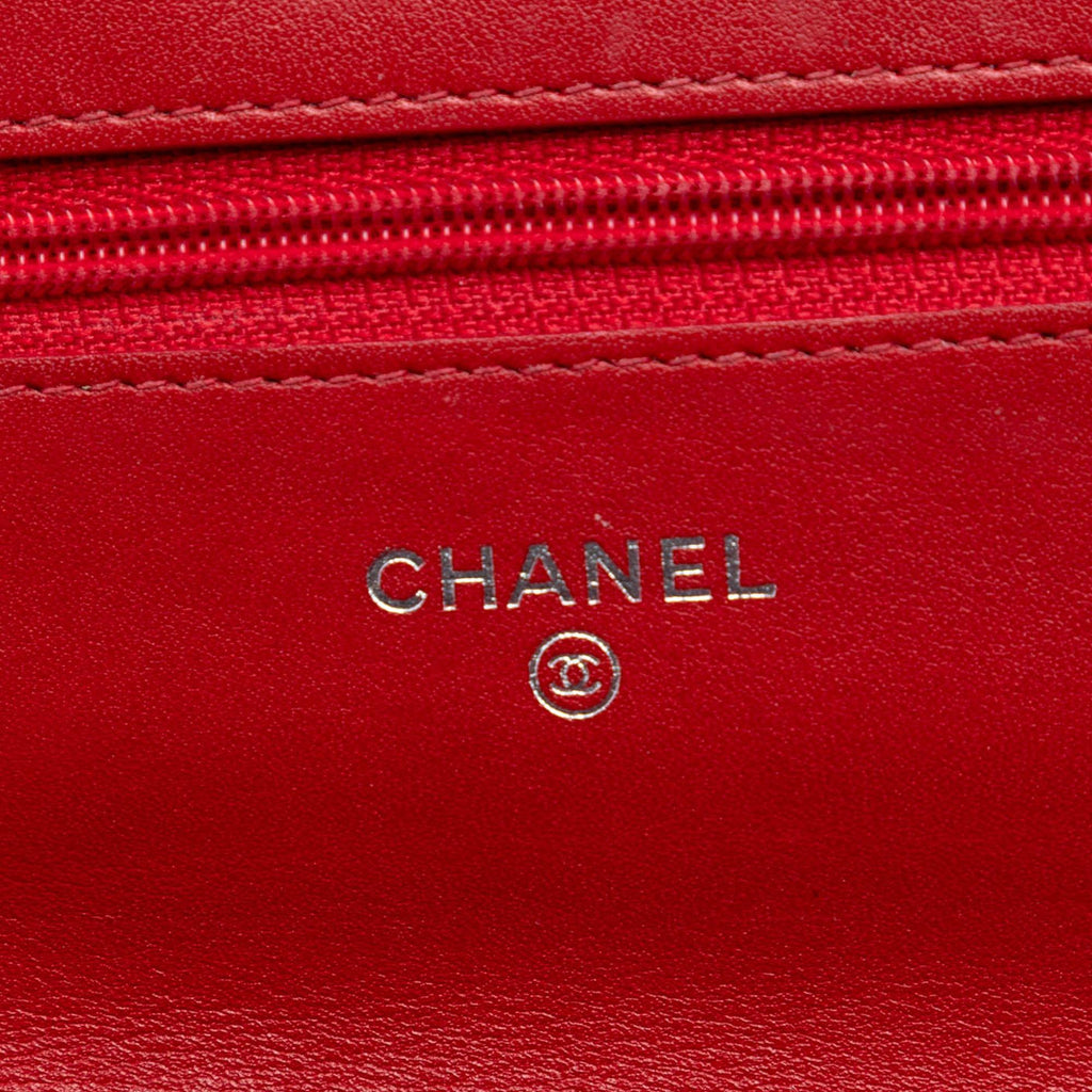 Chanel CC Embossed Patent Camellia Wallet On Chain