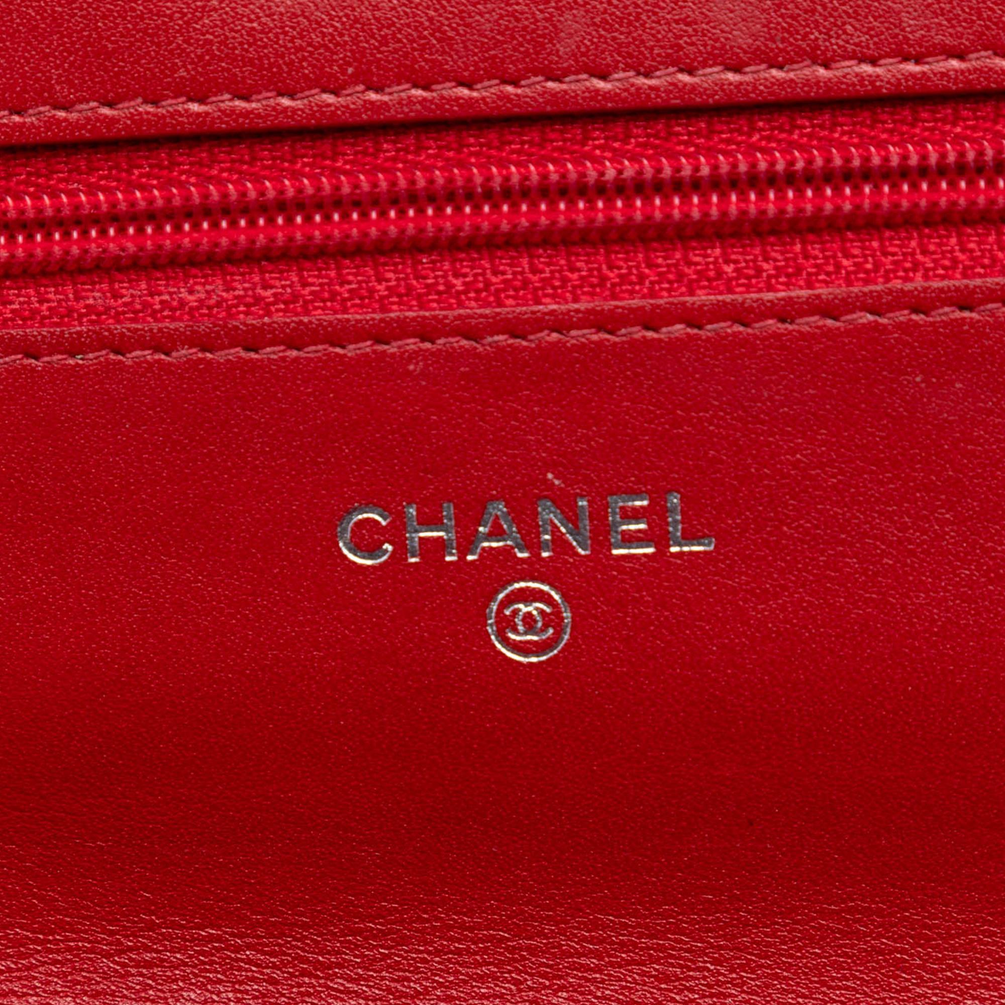 Chanel CC Embossed Patent Camellia Wallet On Chain