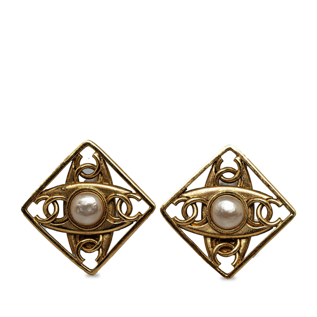 Chanel CC Faux Pearl Clip On Earrings