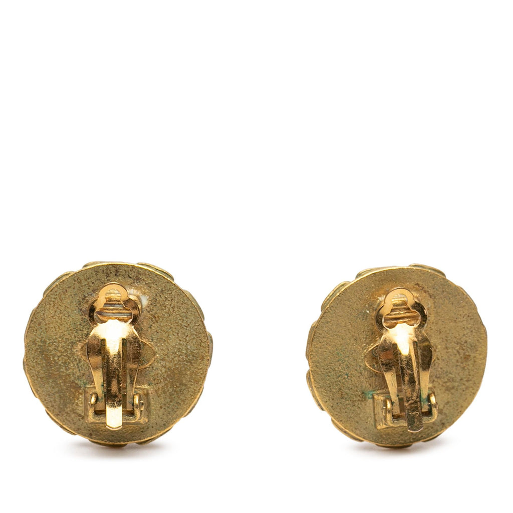 Chanel CC Gold Plated Enamel Round Clip On Earrings