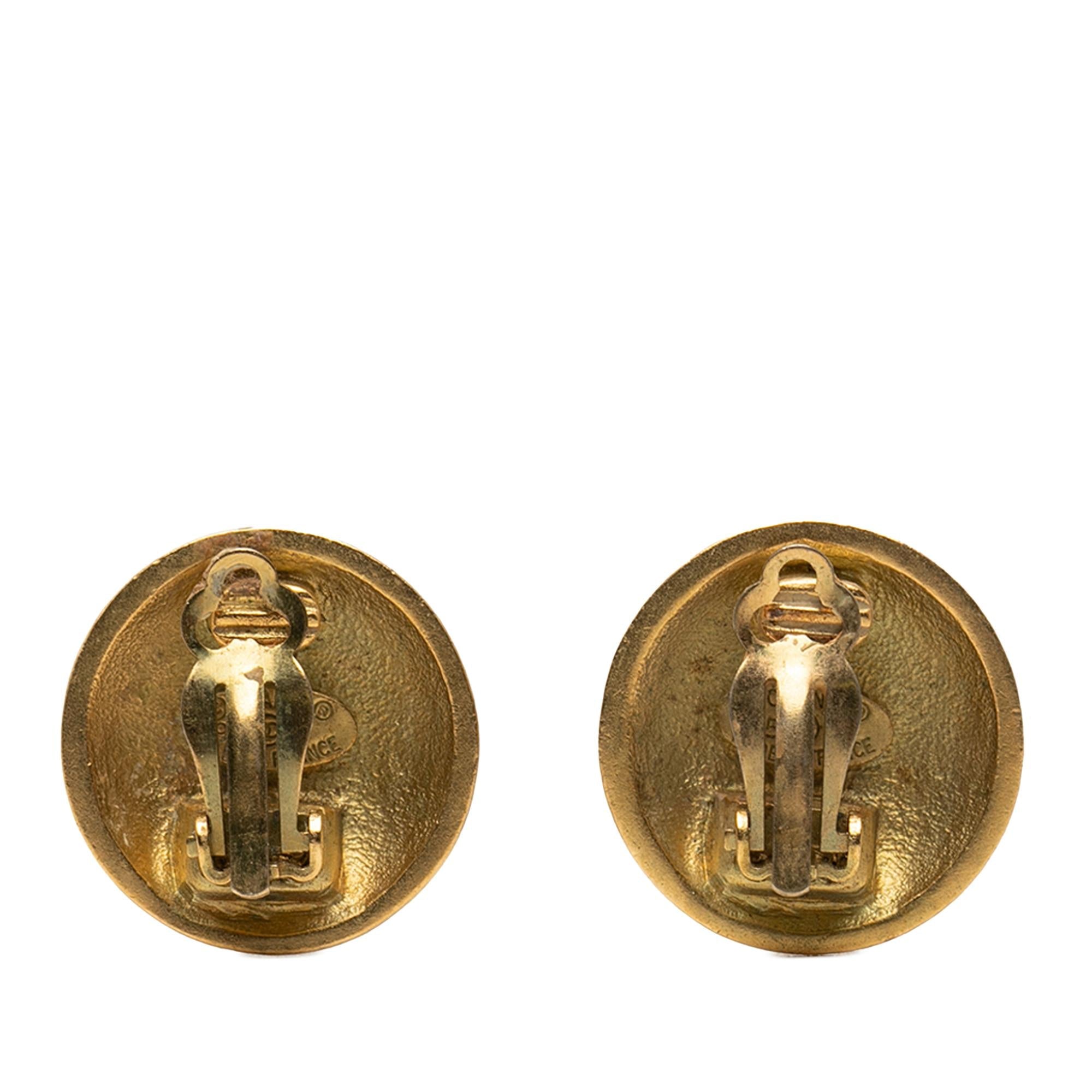 Chanel CC Gold Plated Round Clip on Earrings