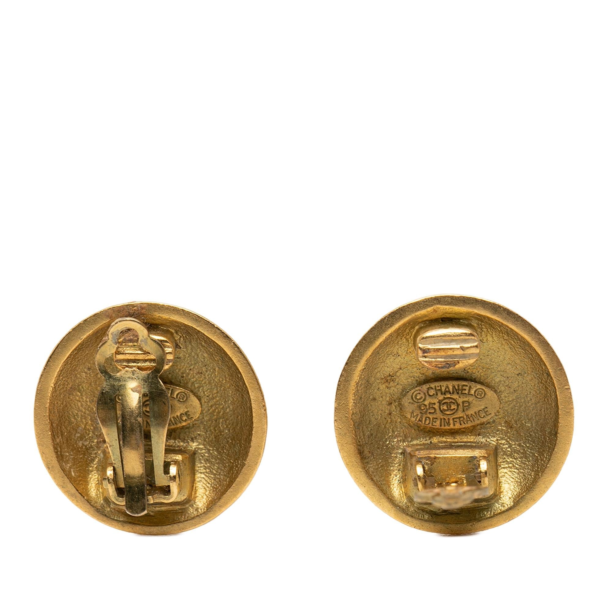 Chanel CC Gold Plated Round Clip on Earrings