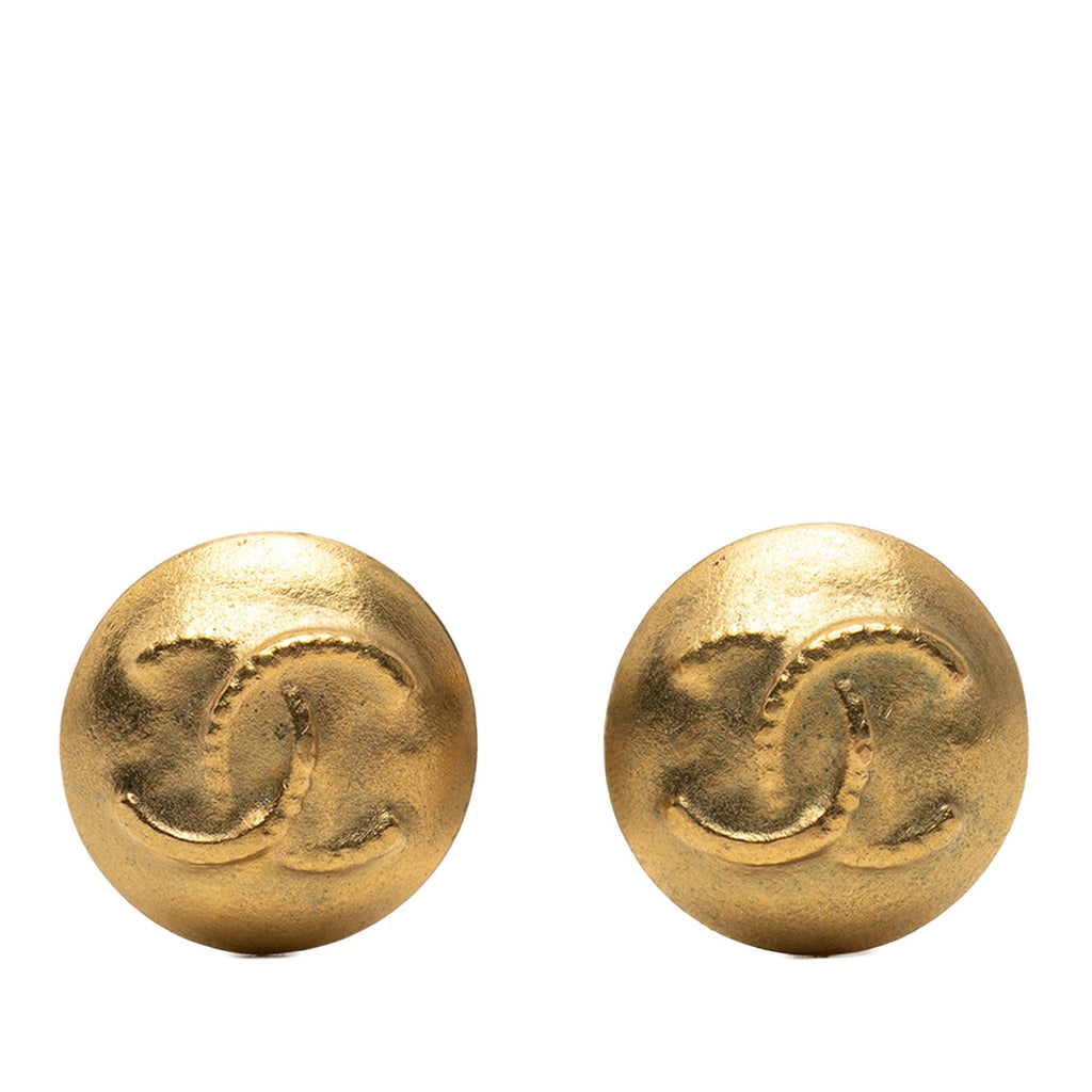 Chanel CC Gold Plated Round Clip on Earrings