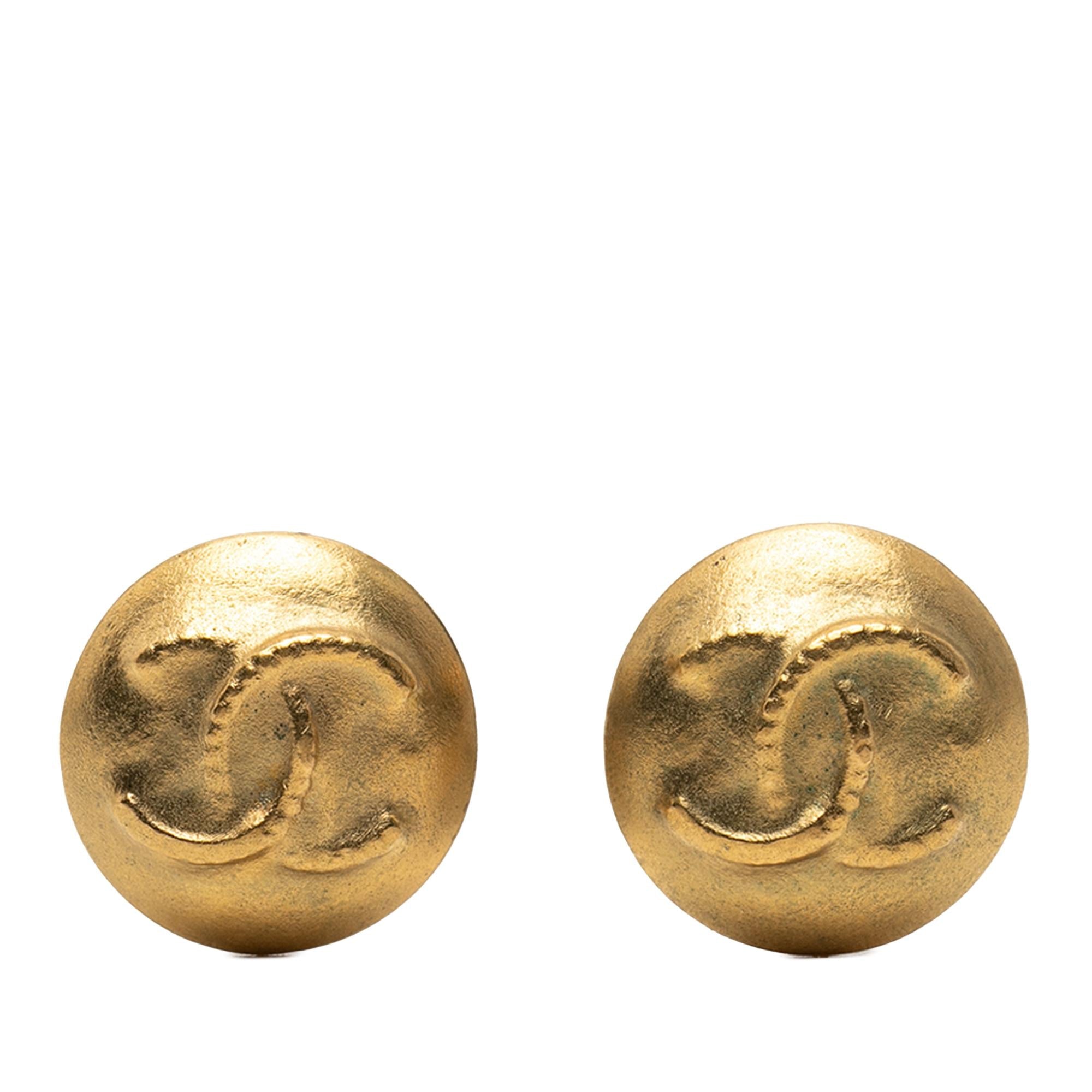 Chanel CC Gold Plated Round Clip on Earrings