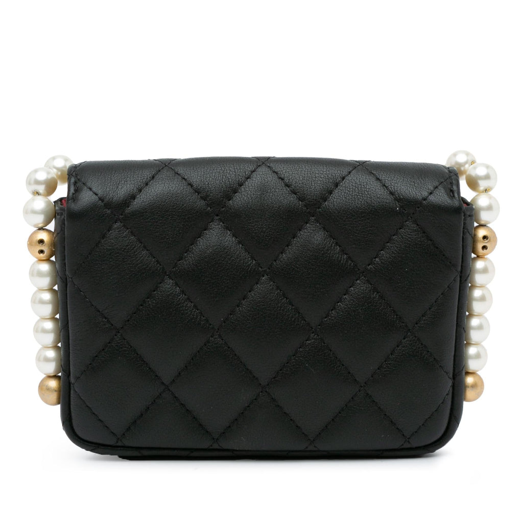 Chanel CC Lambskin About Pearls Card Holder On Chain (SHG-viiUda)