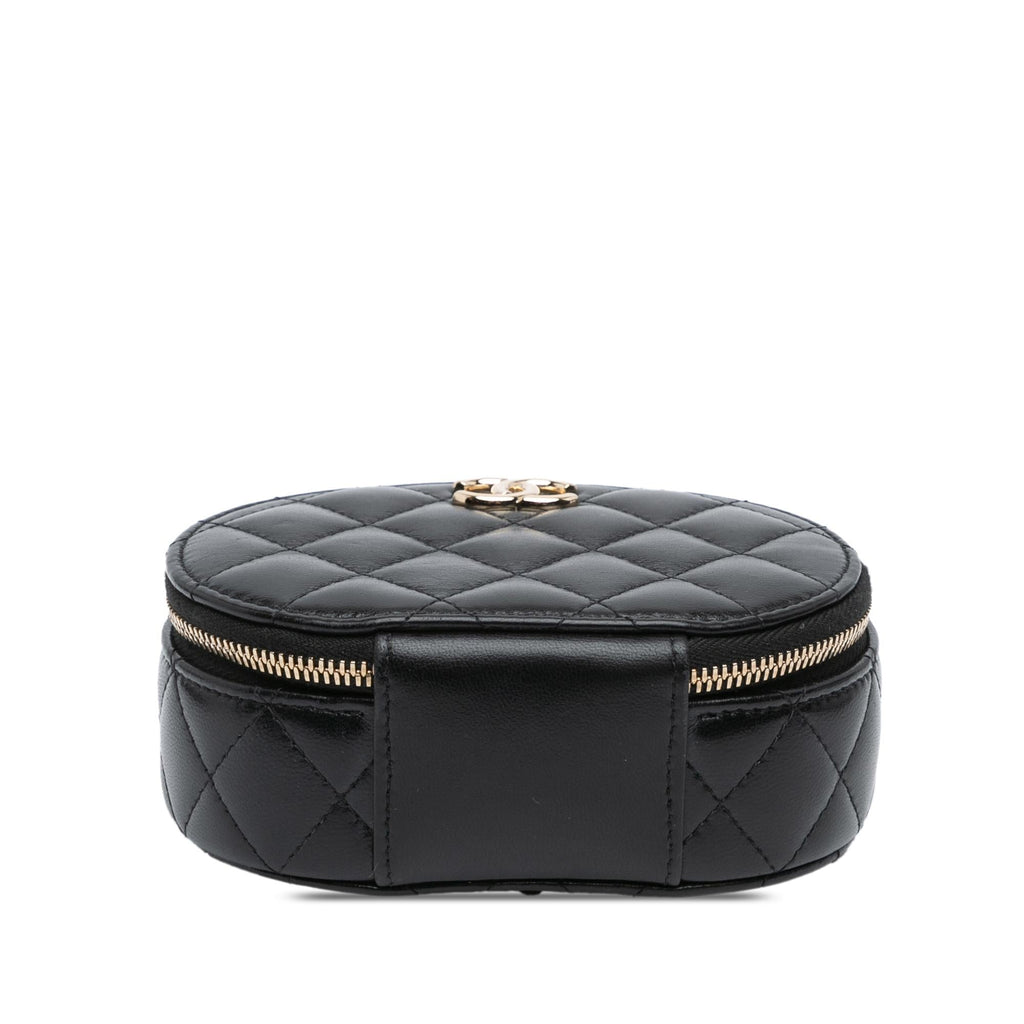 Chanel CC Lambskin Ruched Oval Top Handle Bag