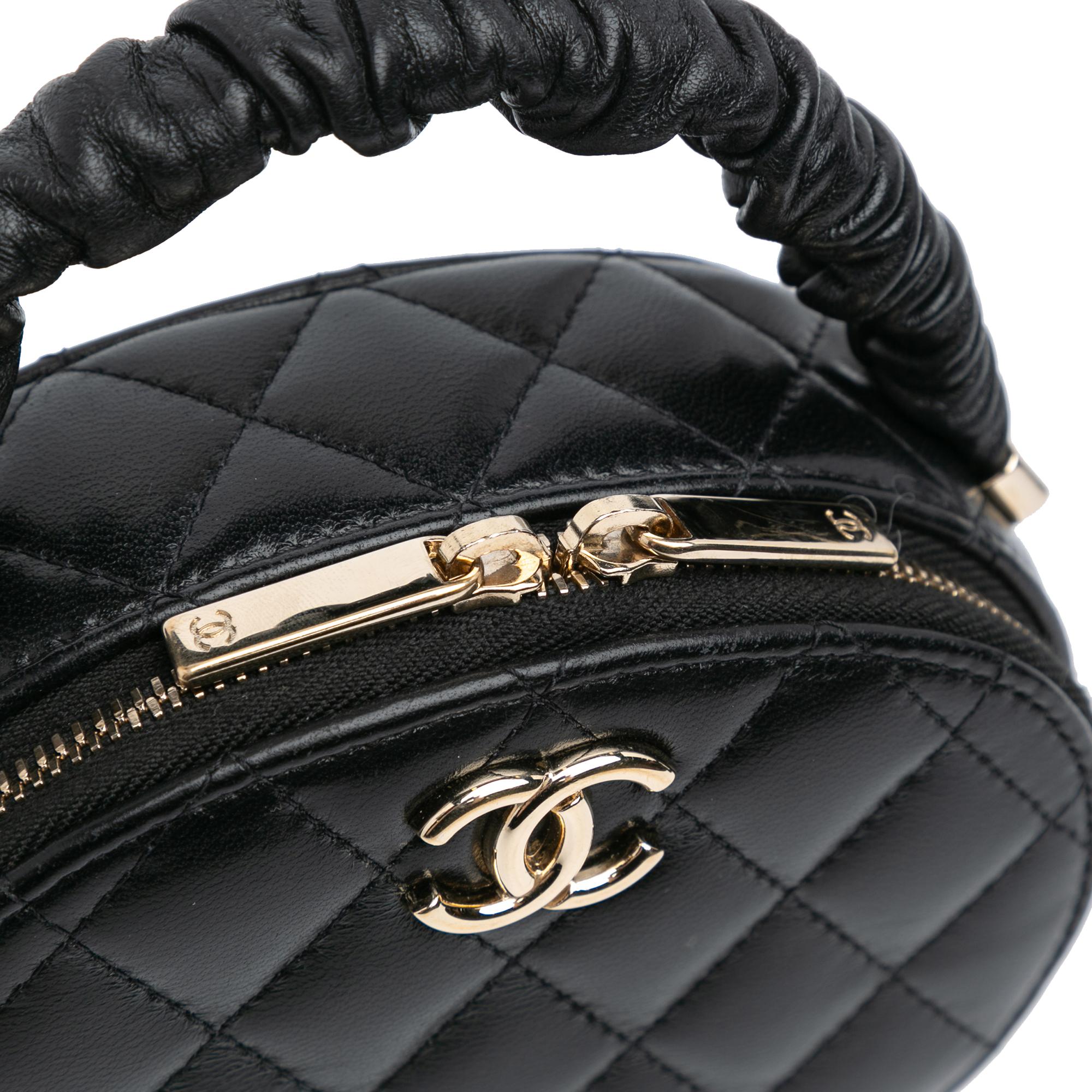 Chanel CC Lambskin Ruched Oval Top Handle Bag