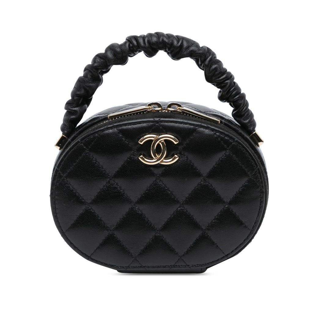 Chanel CC Lambskin Ruched Oval Top Handle Bag
