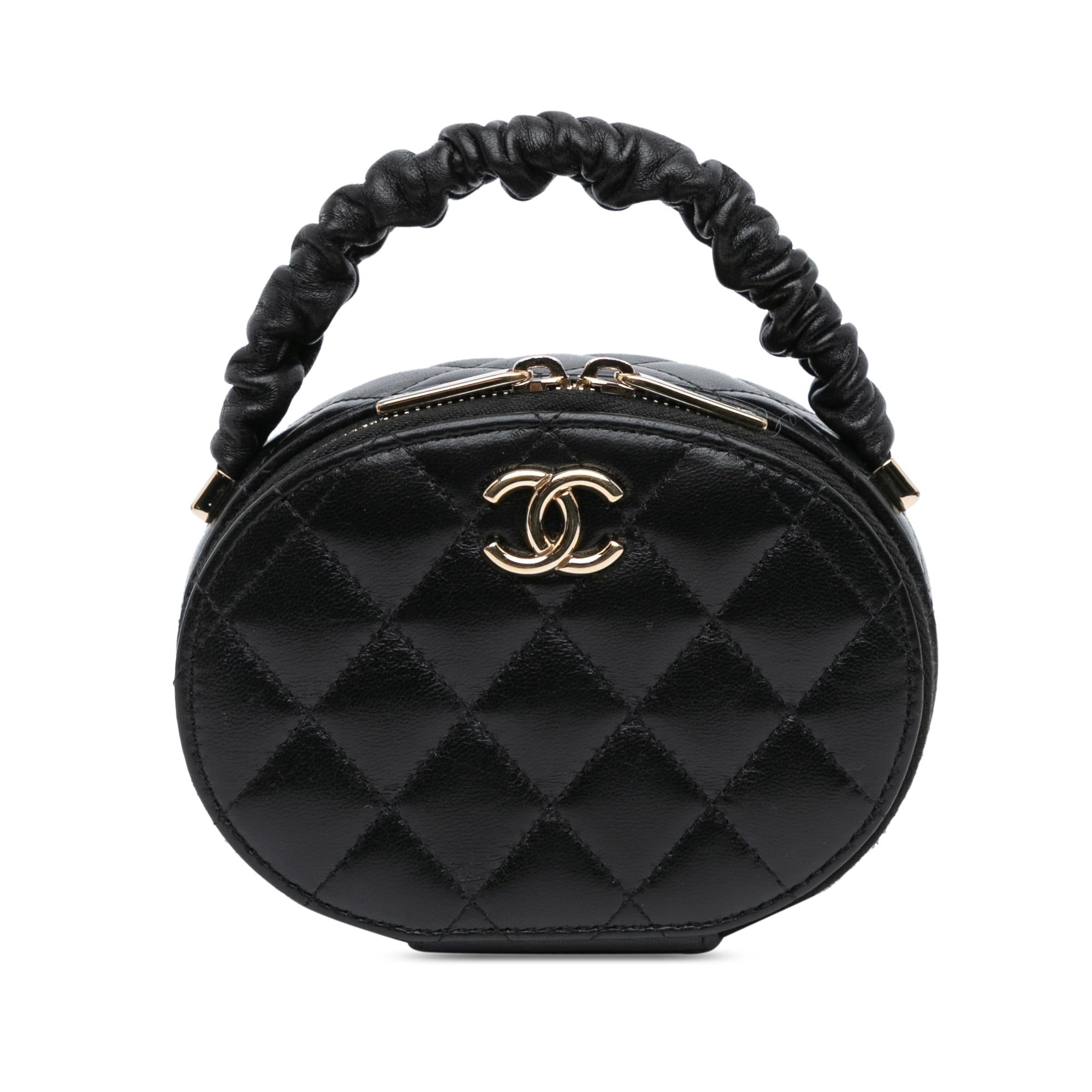 Chanel CC Lambskin Ruched Oval Top Handle Bag