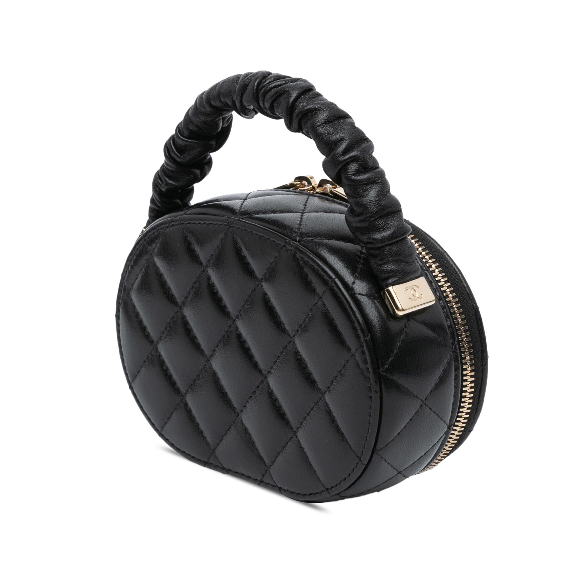 Chanel CC Lambskin Ruched Oval Top Handle Bag