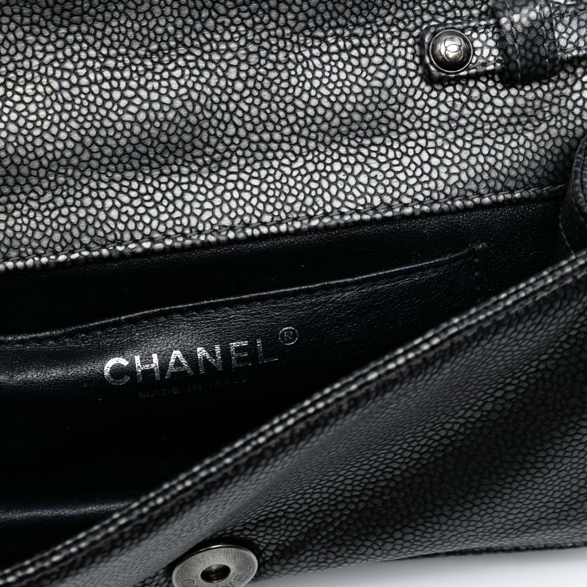 Chanel CC Metallic Caviar Interlaced Chain Clutch on Strap