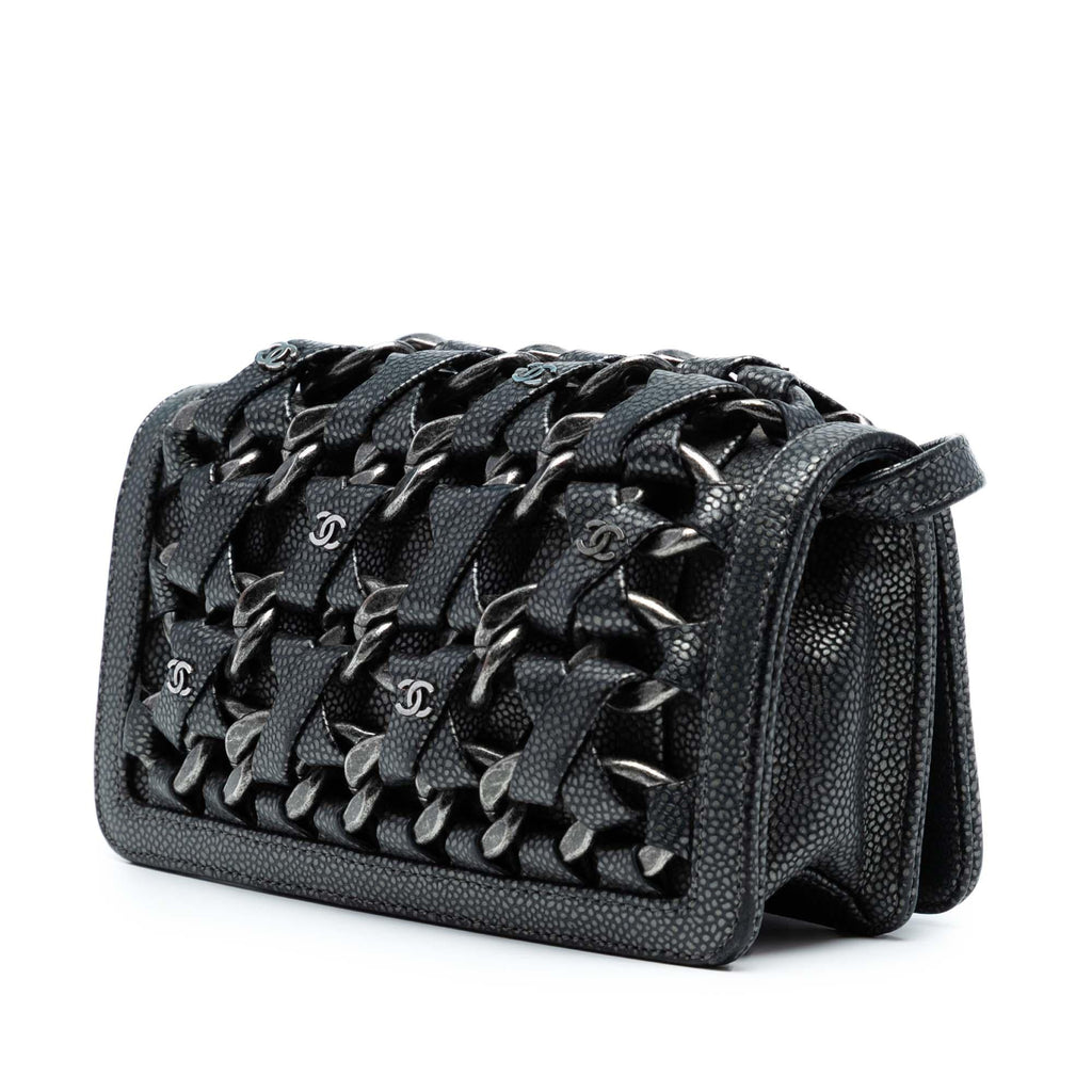 Chanel CC Metallic Caviar Interlaced Chain Clutch on Strap