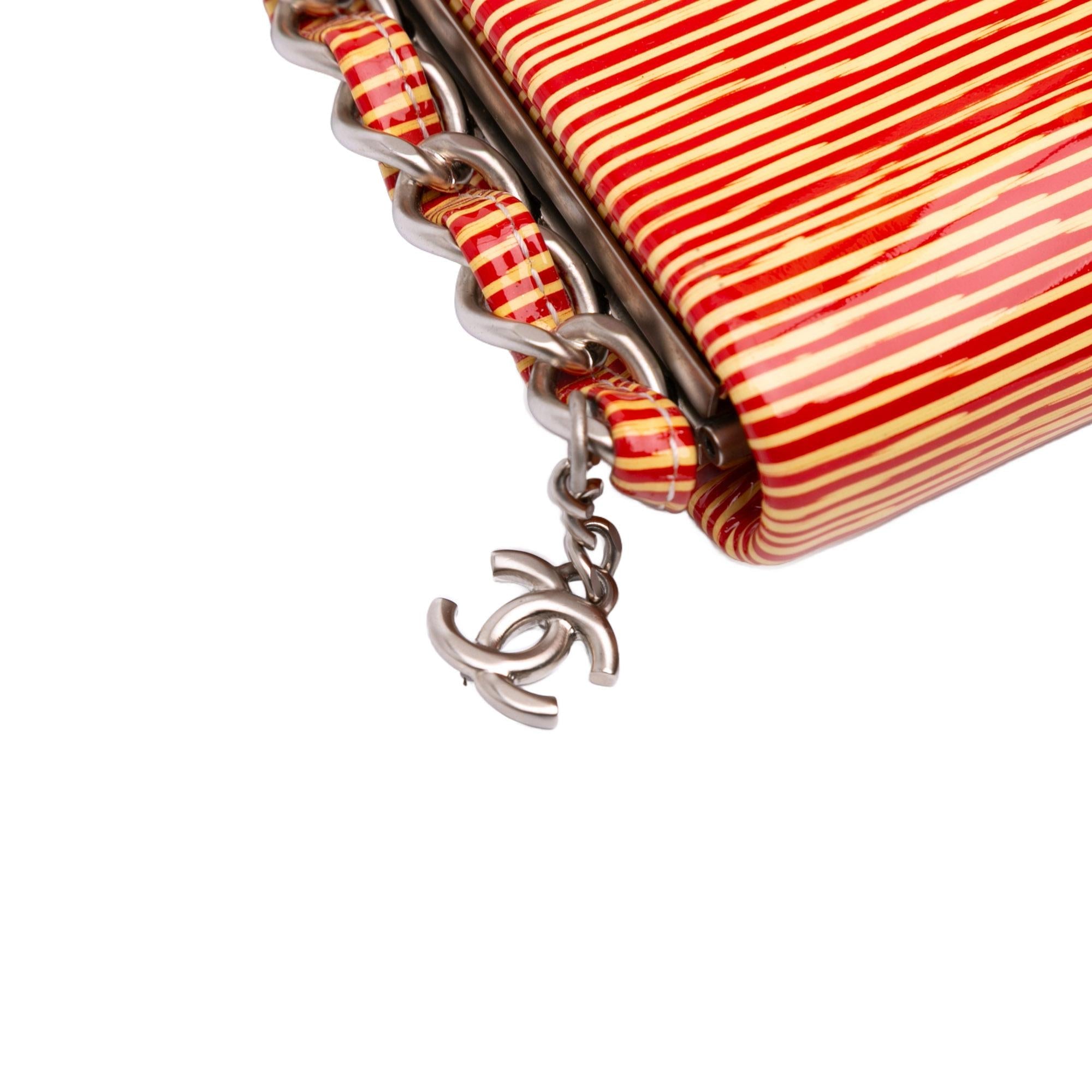 Chanel CC Patent Striped Chain Around Clutch