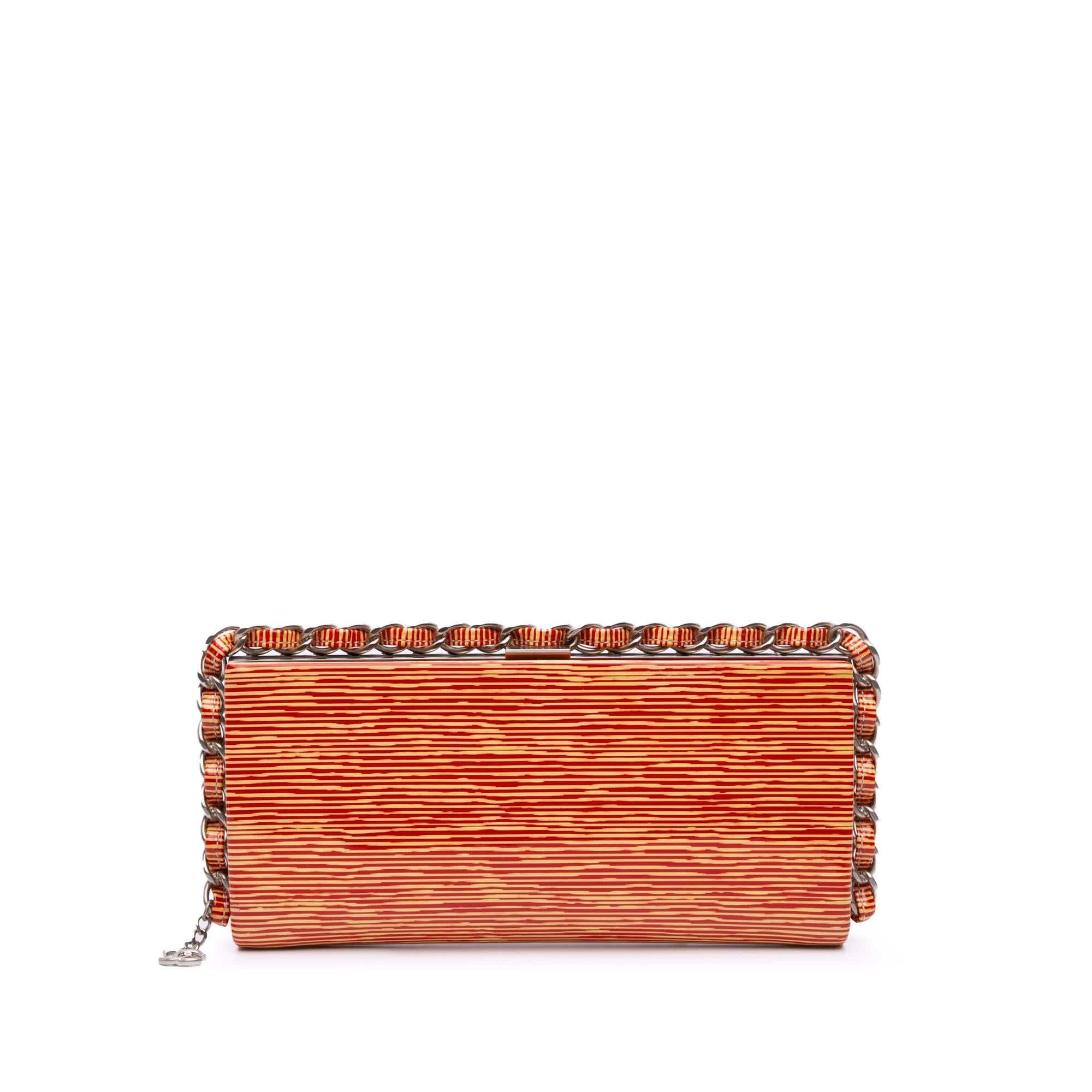 Chanel CC Patent Striped Chain Around Clutch