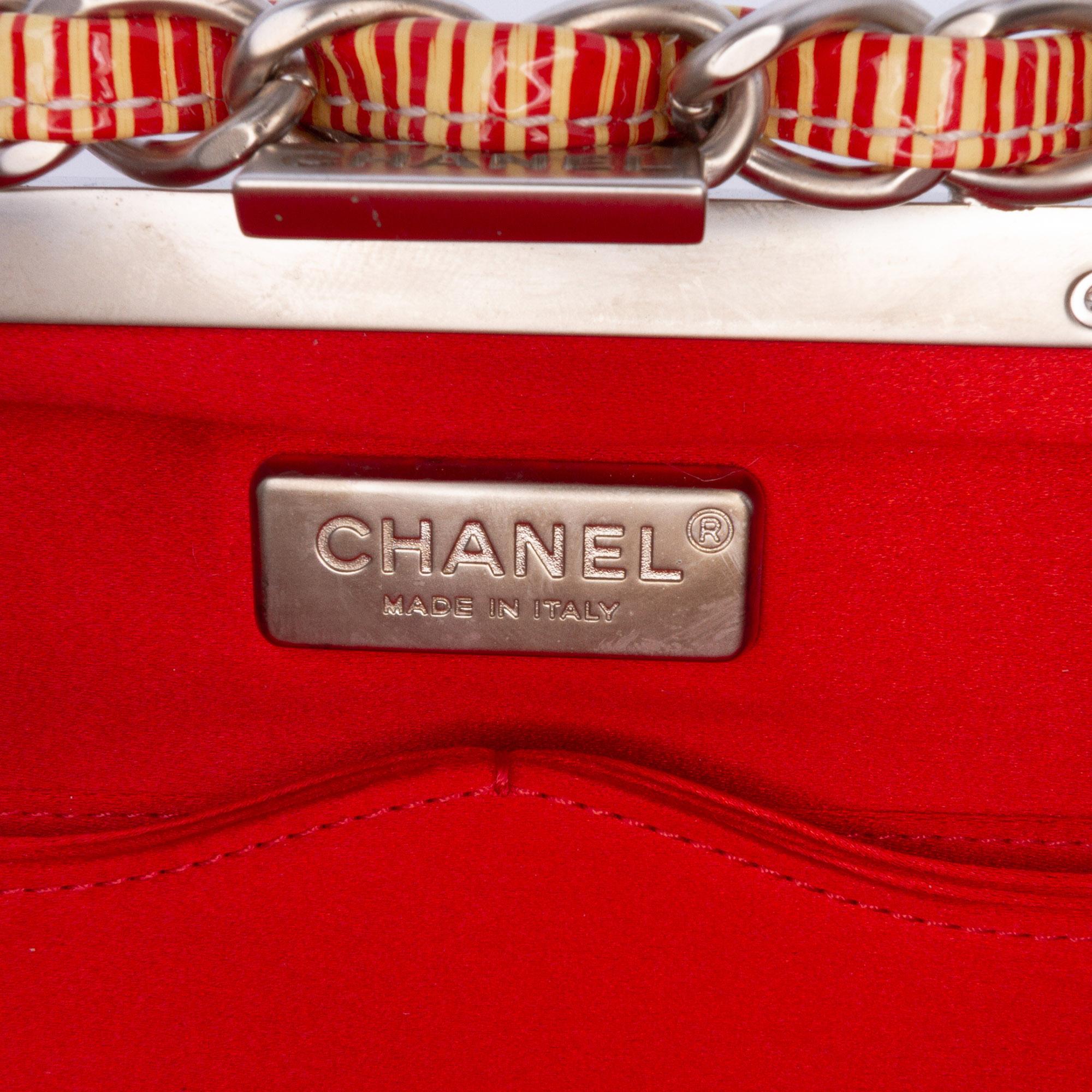 Chanel CC Patent Striped Chain Around Clutch