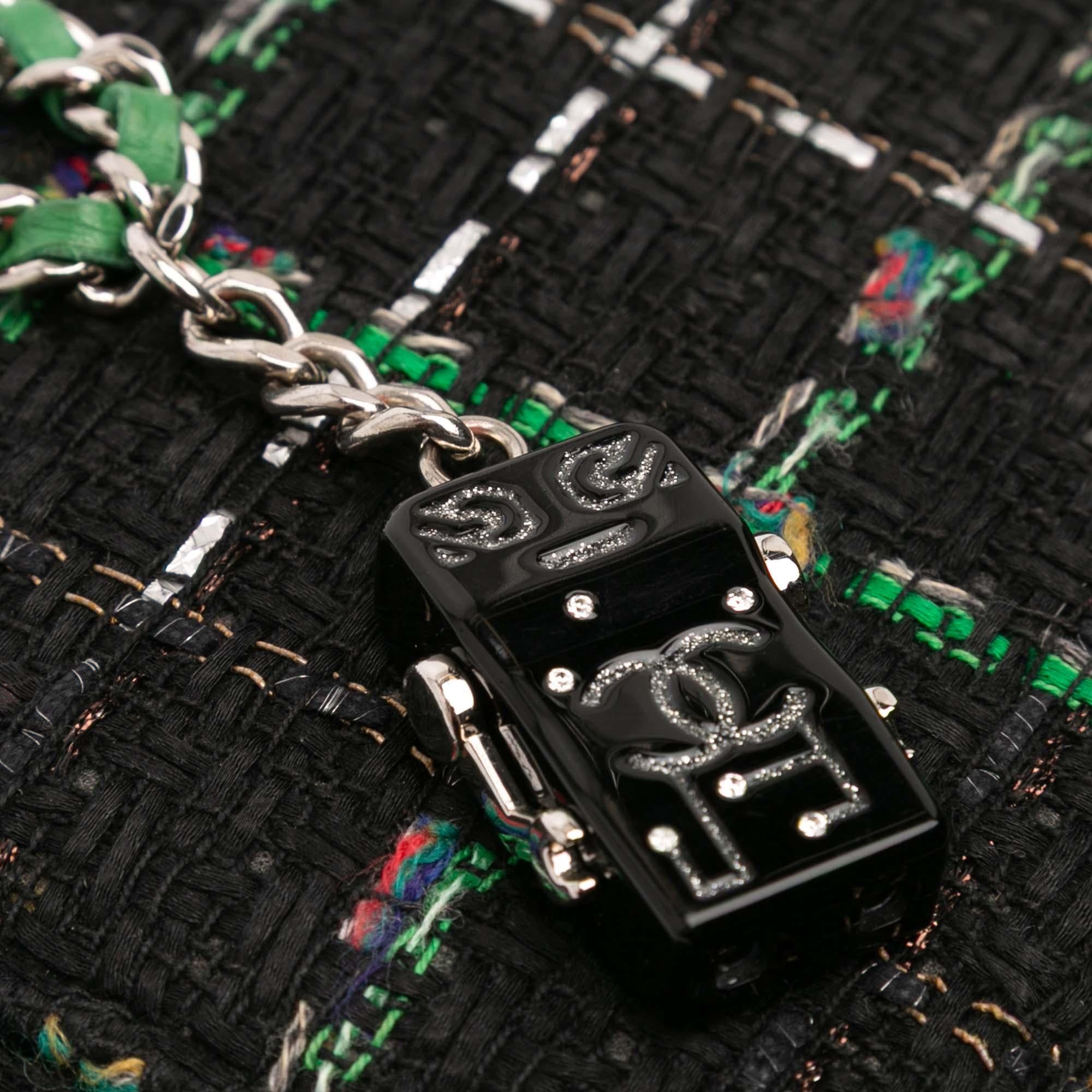Chanel CC Quilted Boucle Tweed Robot Charm Wallet On Chain