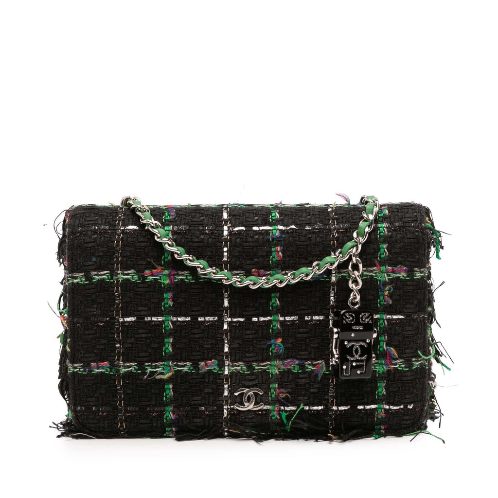 Chanel CC Quilted Boucle Tweed Robot Charm Wallet On Chain