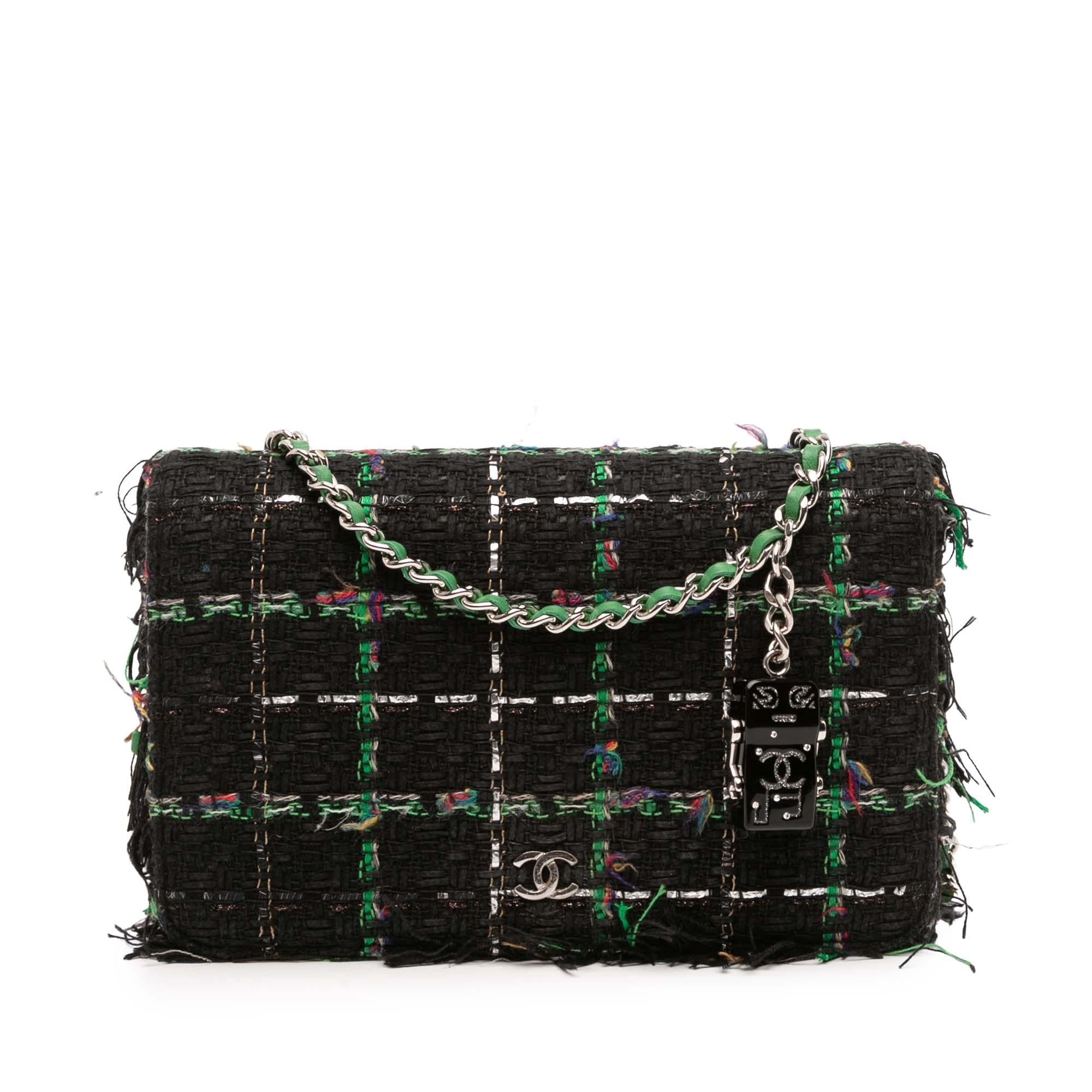 Chanel CC Quilted Boucle Tweed Robot Charm Wallet On Chain