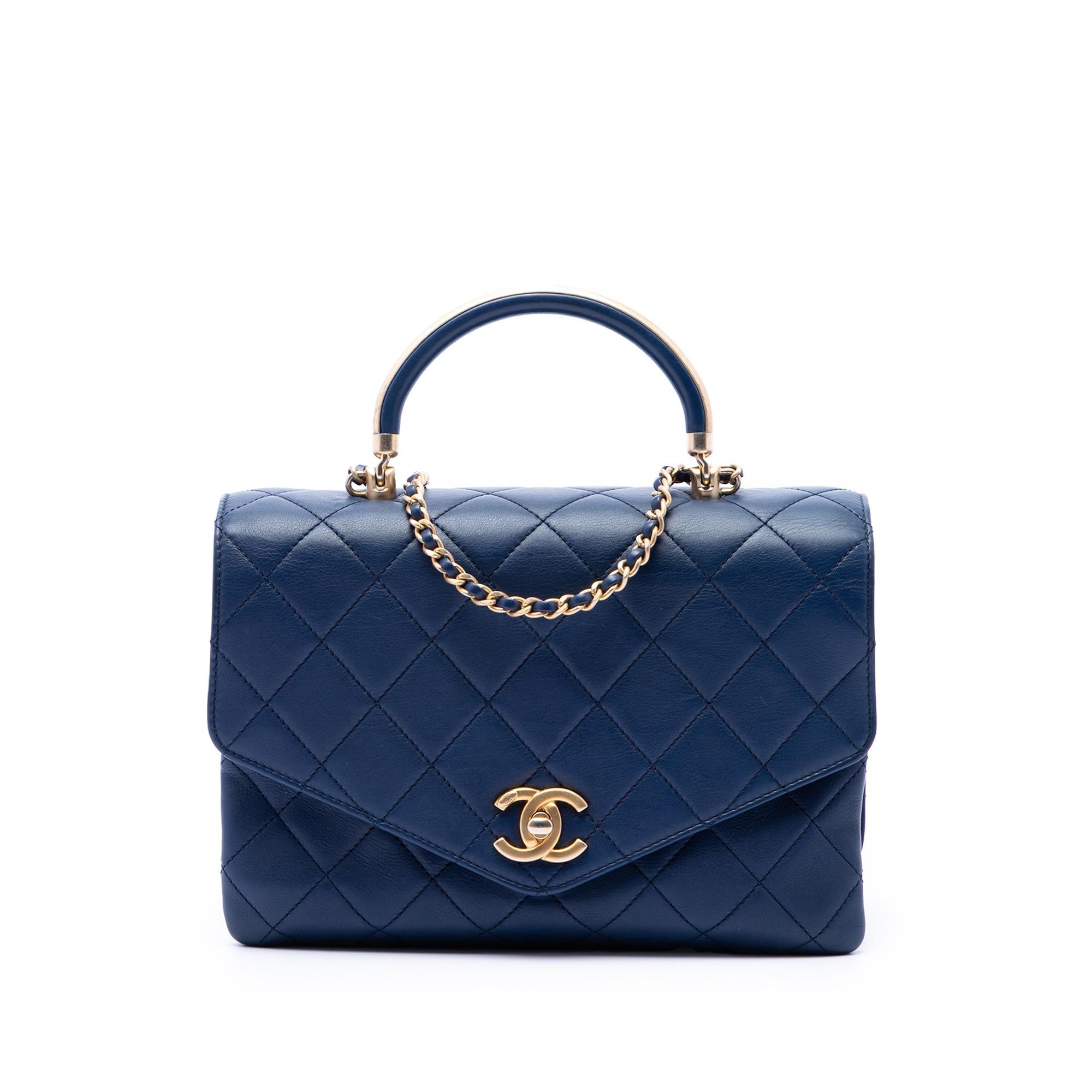 Chanel CC Quilted Calfskin Metal Top Handle Envelope Flap