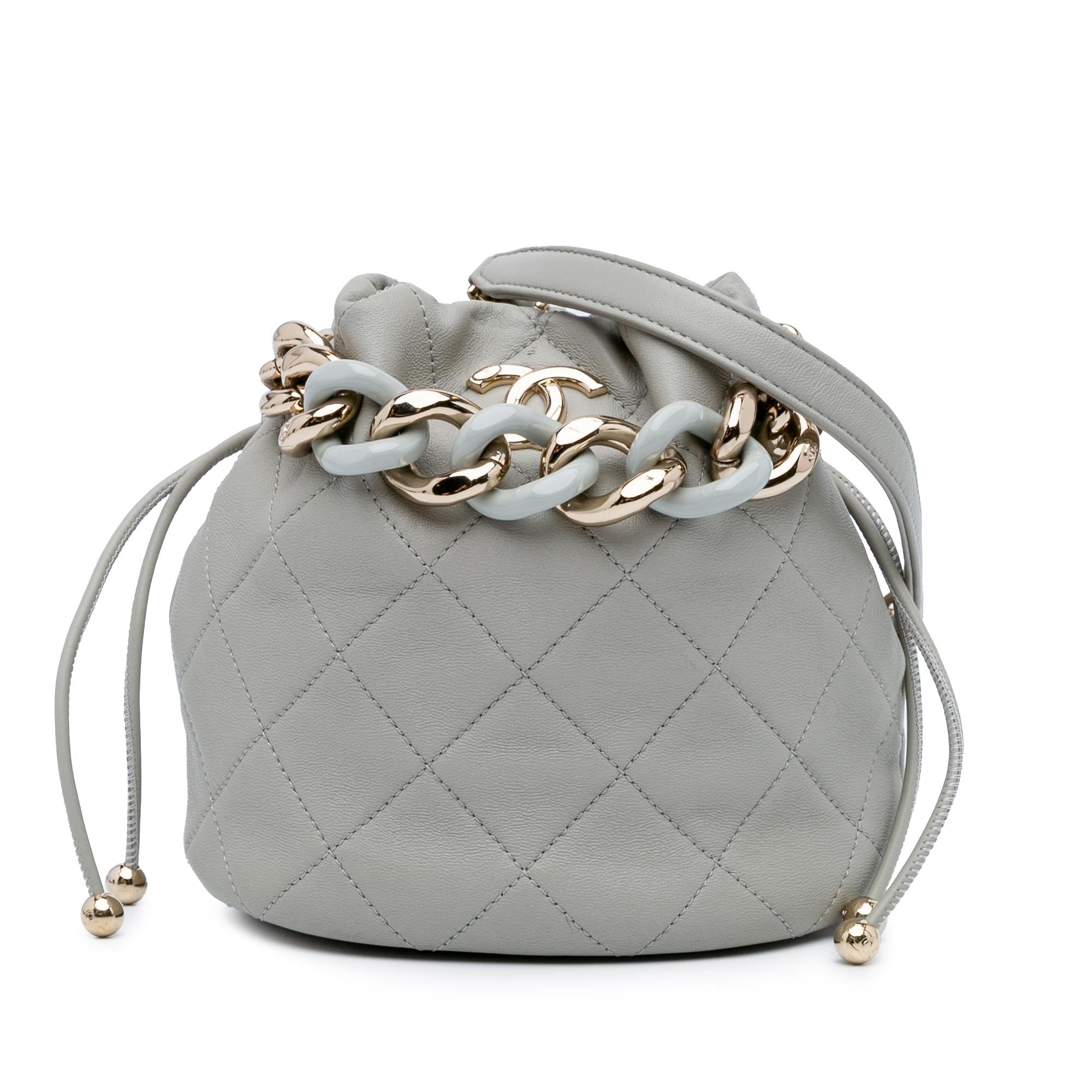 Chanel CC Quilted Calfskin Resin Bi-Color Chain Bucket Bag