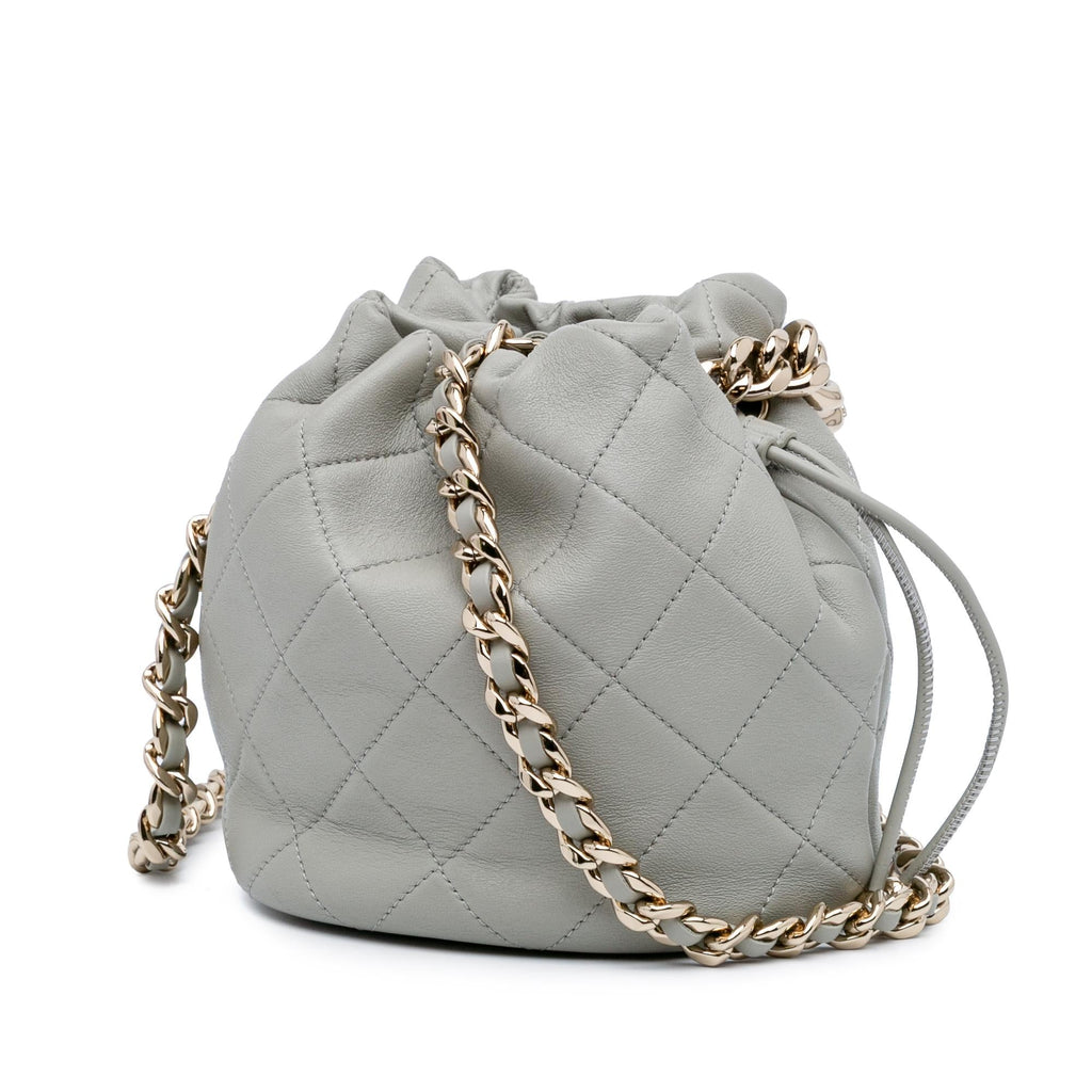 Chanel CC Quilted Calfskin Resin Bi-Color Chain Bucket Bag