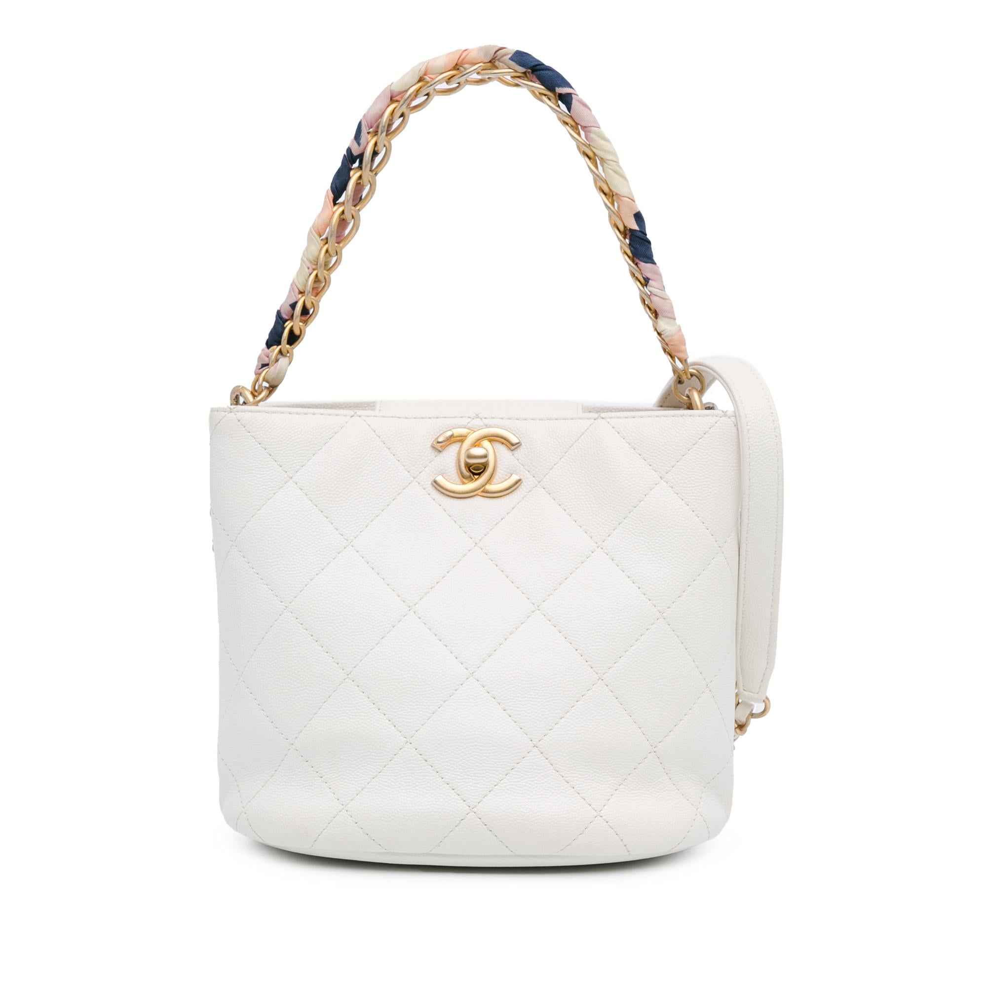 Chanel CC Quilted Caviar Chain Scarf Handle Bucket Bag (SHG-AuAIp1)