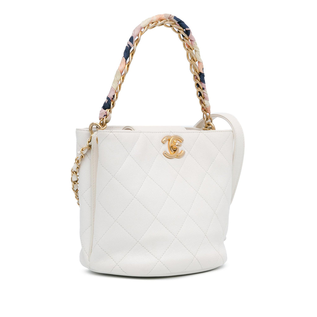 Chanel CC Quilted Caviar Chain Scarf Handle Bucket Bag (SHG-AuAIp1)